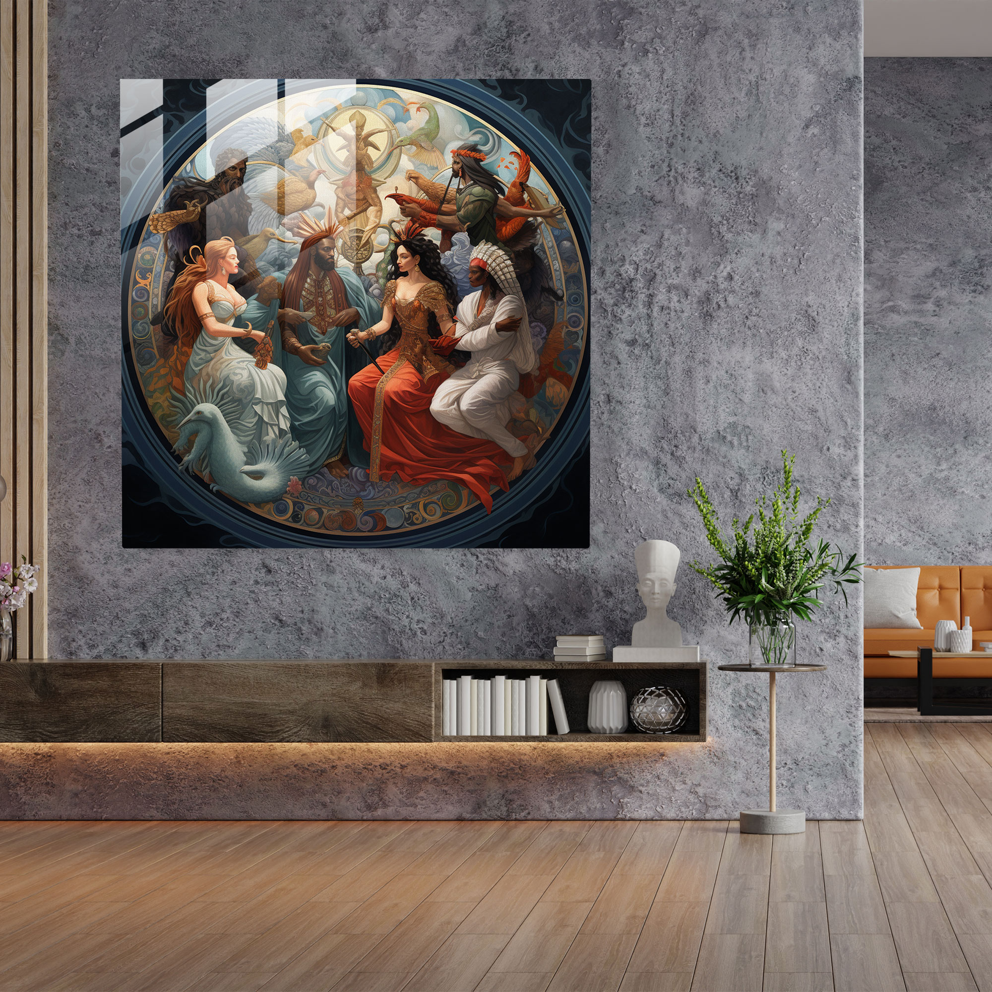 Pantheon Harmonia Cam Tablo - Ev Dekorasyonu Duvar Süsü Cam Sanatı Modern Sanat Eseri