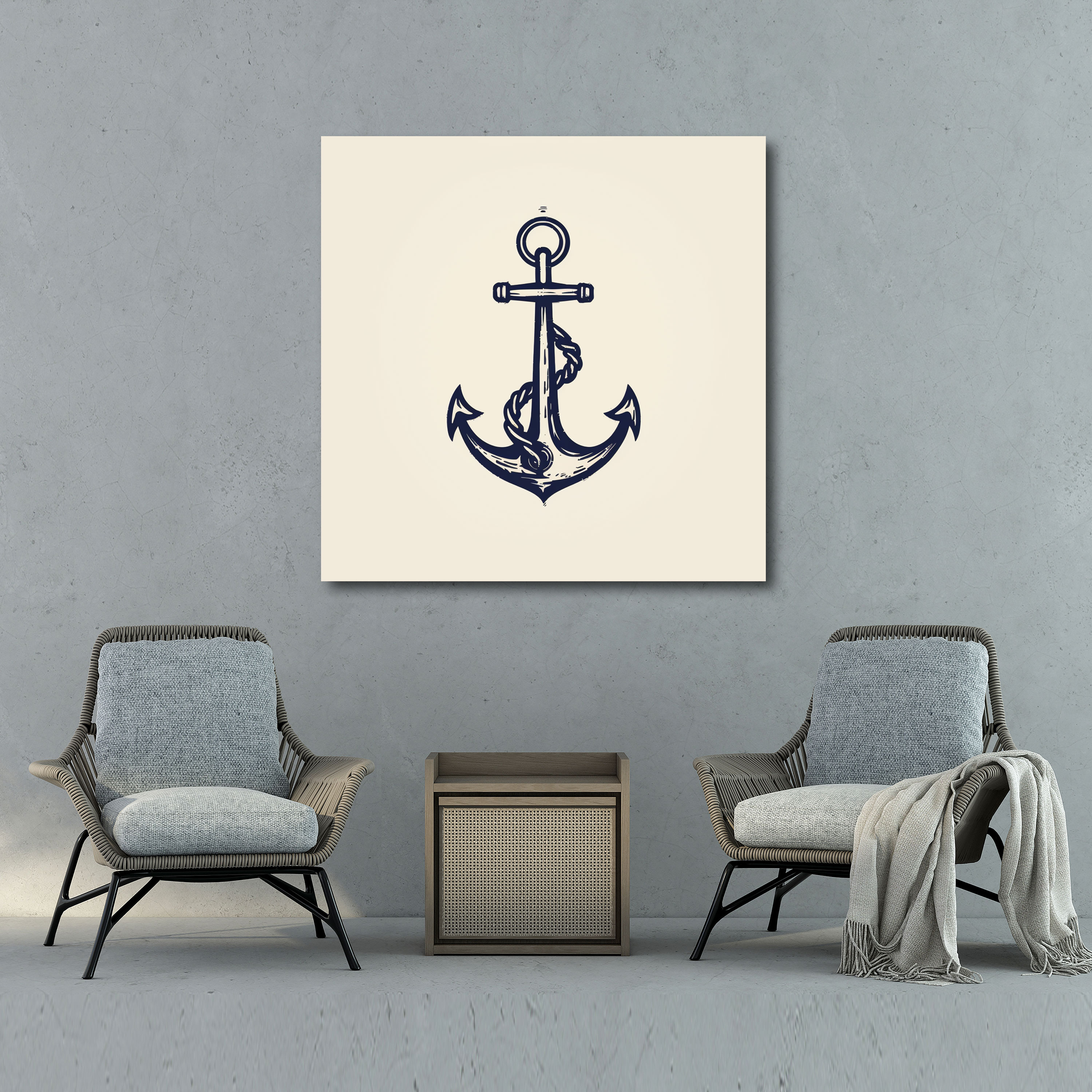 Navy Anchor Line Drawing Wall Decoration - Navy, Canvas, Canvas Print, Canvas Wall Art