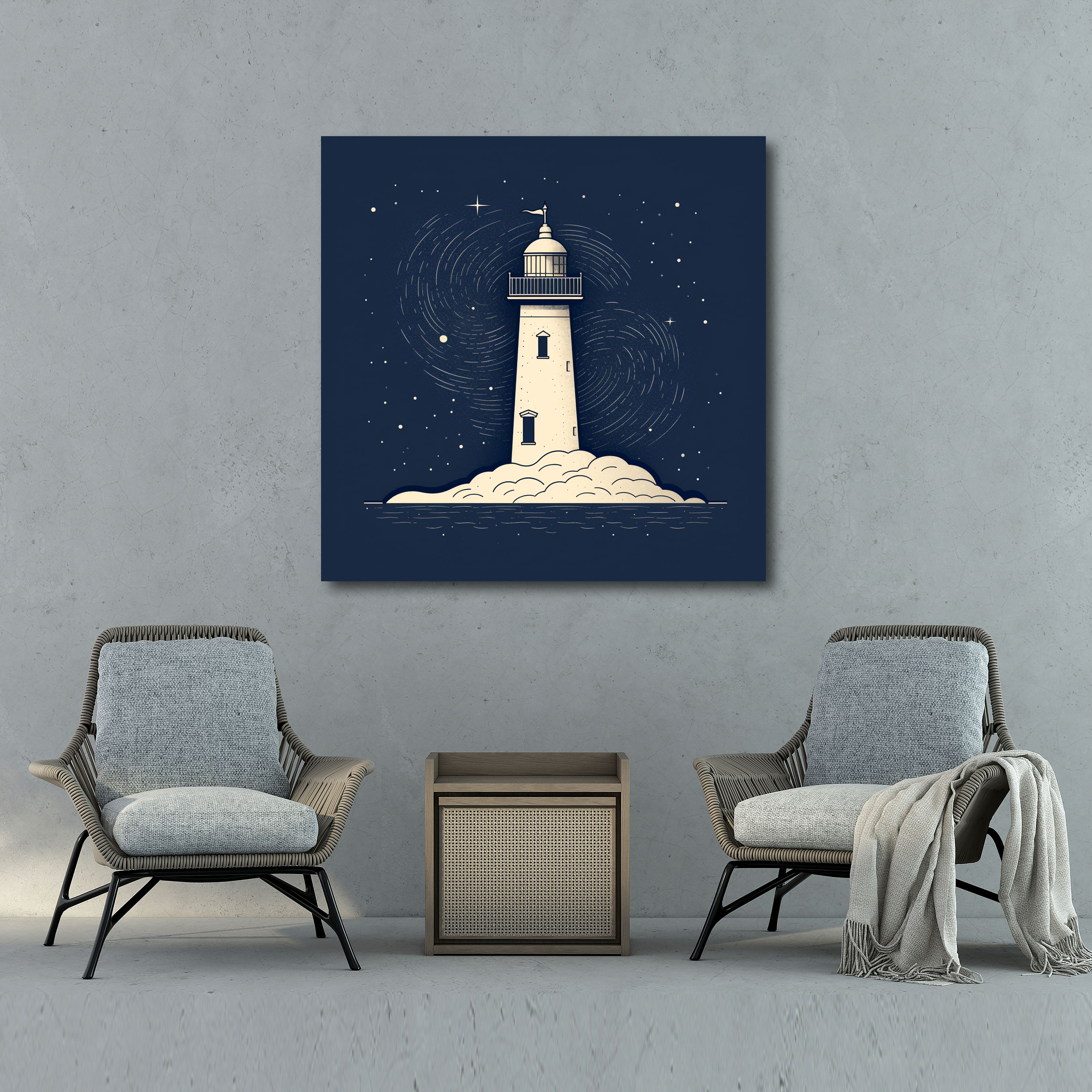 Navy Lighthouse Wall Art - Navy, Wall Art, Navy, Line Drawing