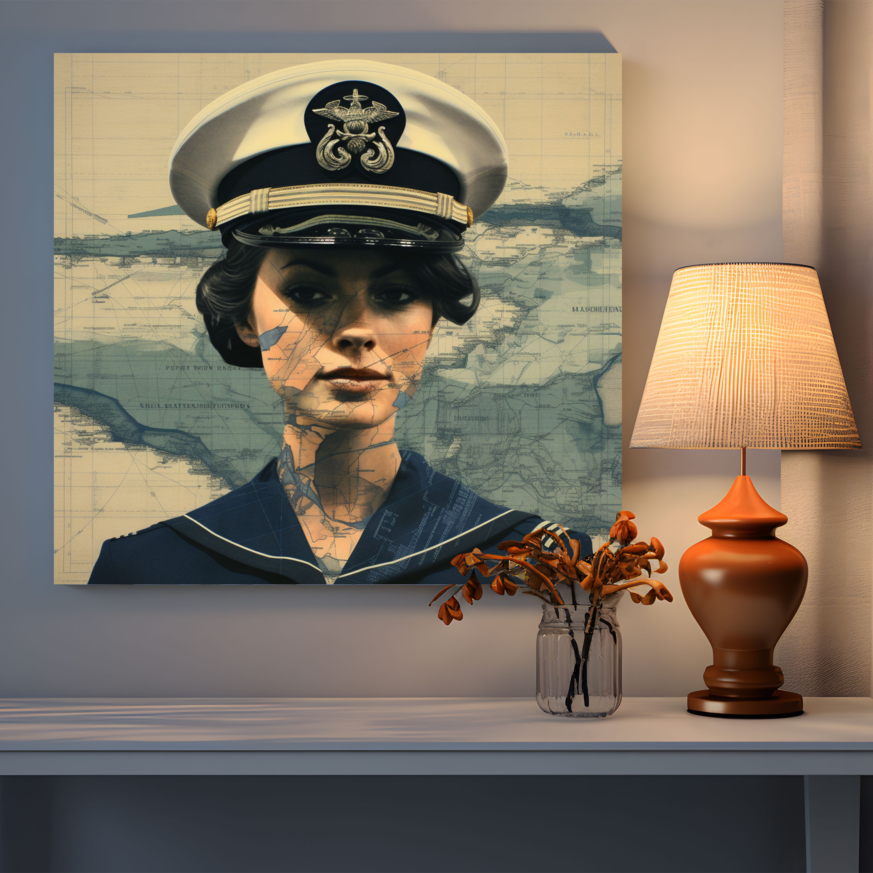 Navy Collage Wall Decoration - Navy, Canvas, Elegance, Home Decoration