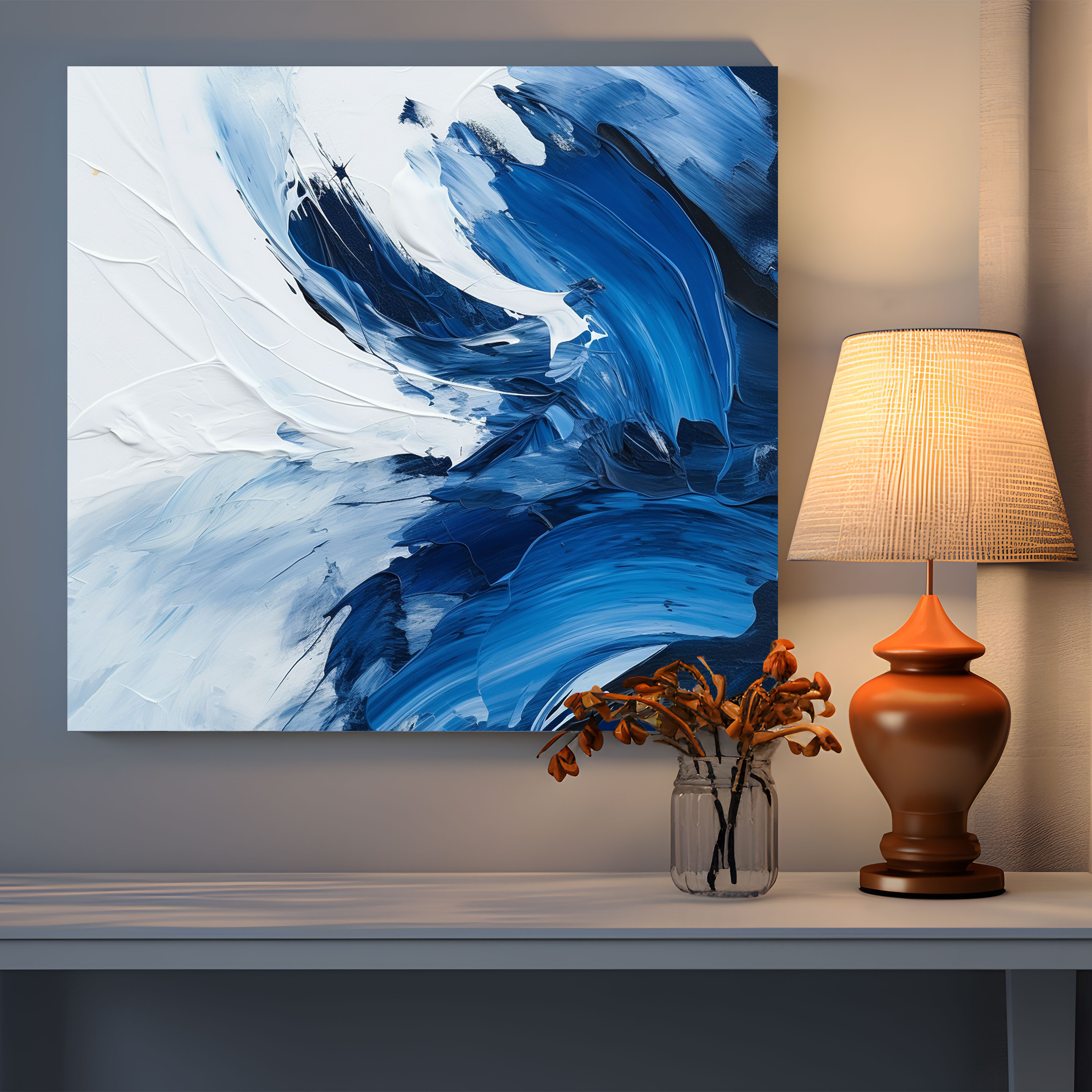 Navy Blue Abstract Canvas Print - Navy, Wall Art, Canvas, Canvas Wall Art