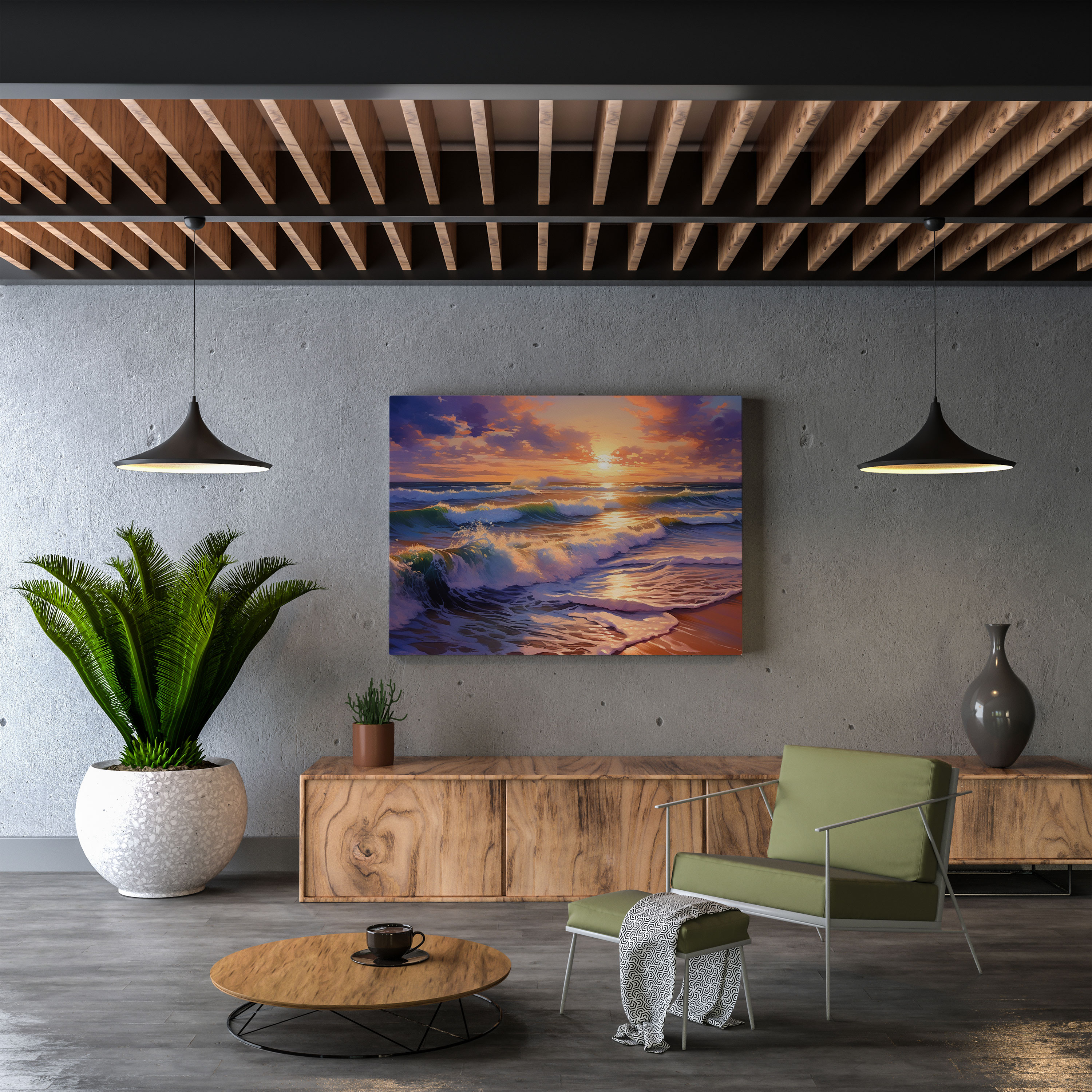 Navy Beach Sunset Canvas Print - Navy, Sunset, Canvas Print, Waves