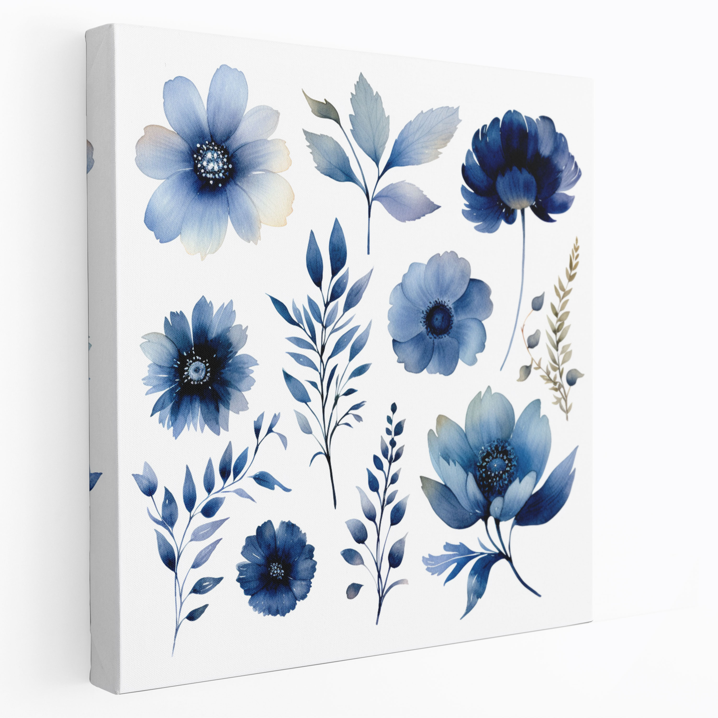 Navy Watercolor Flowers Canvas Print - Navy, Nature, Canvas, Watercolor Flowers