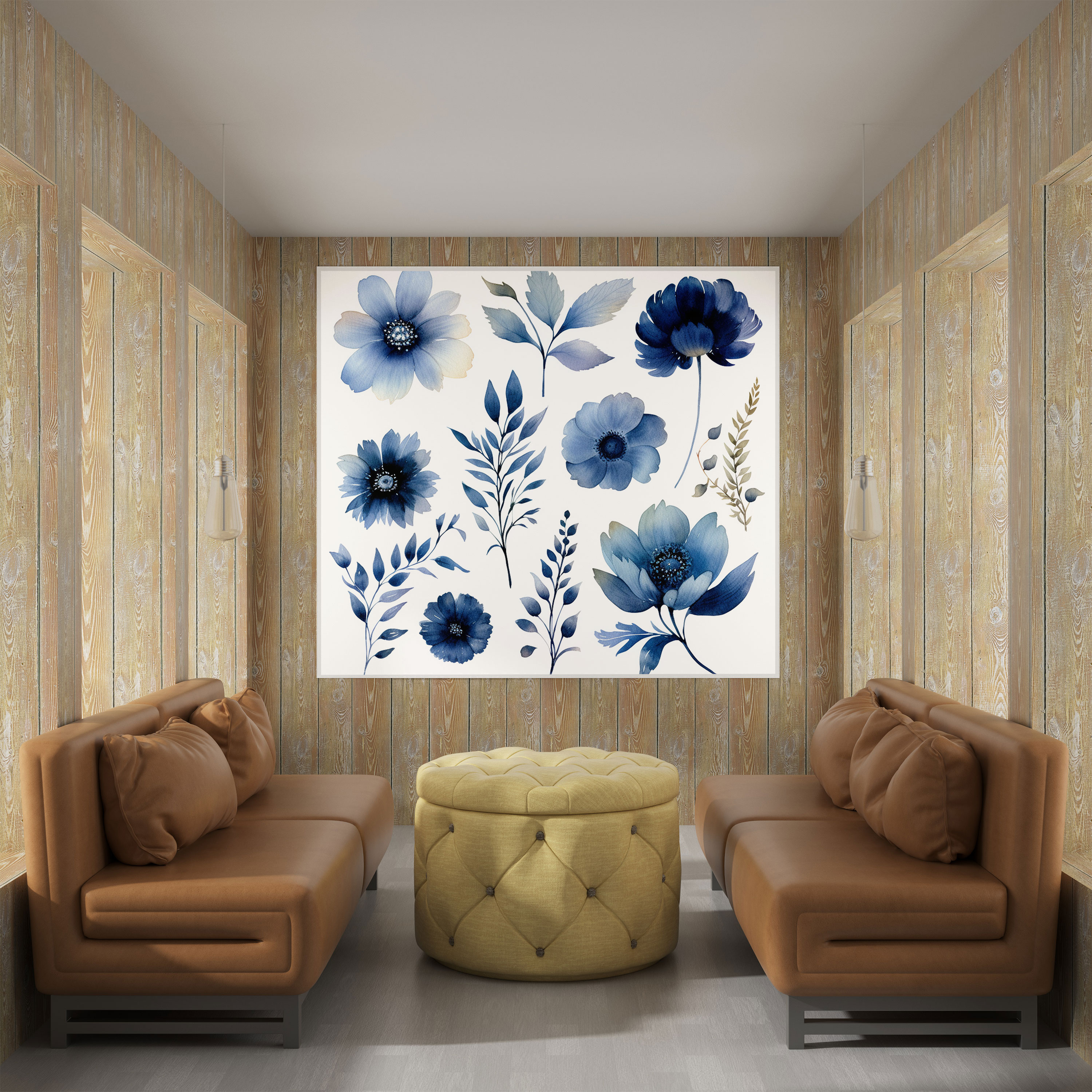 Navy Watercolor Flowers Canvas Print - Navy, Nature, Canvas, Watercolor Flowers