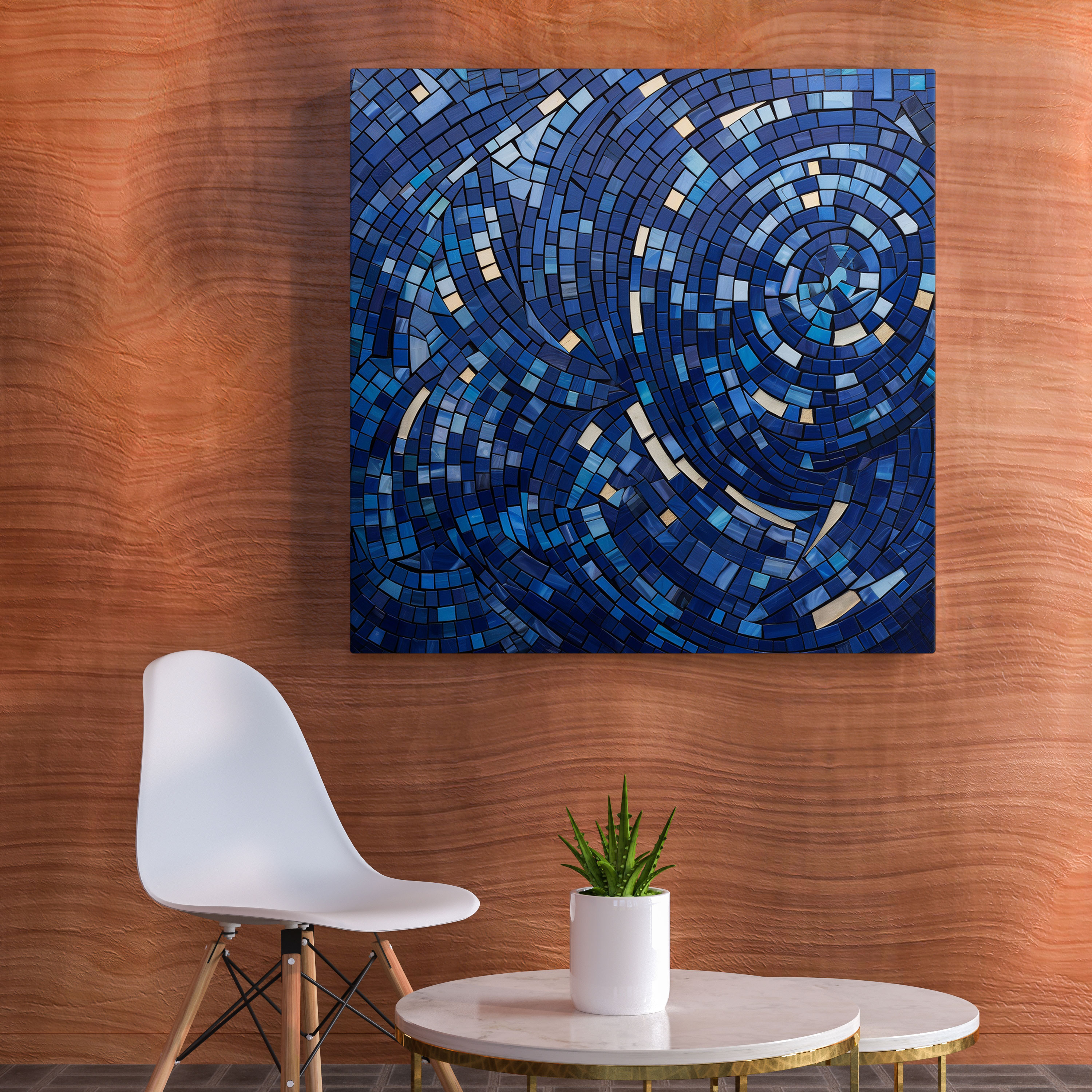 Navy Blue Mosaic Canvas Print - Navy, Canvas, Abstract, Canvas Print