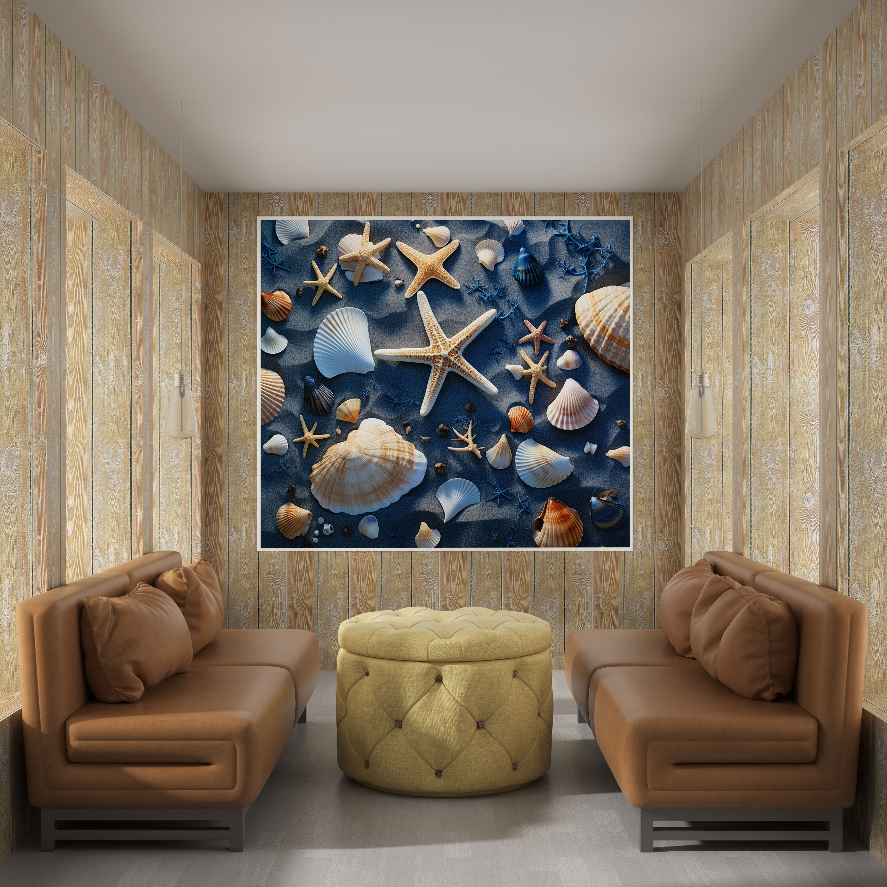 Navy Beach Seashells Canvas Print - Navy, Wall Decoration, Canvas, Navy
