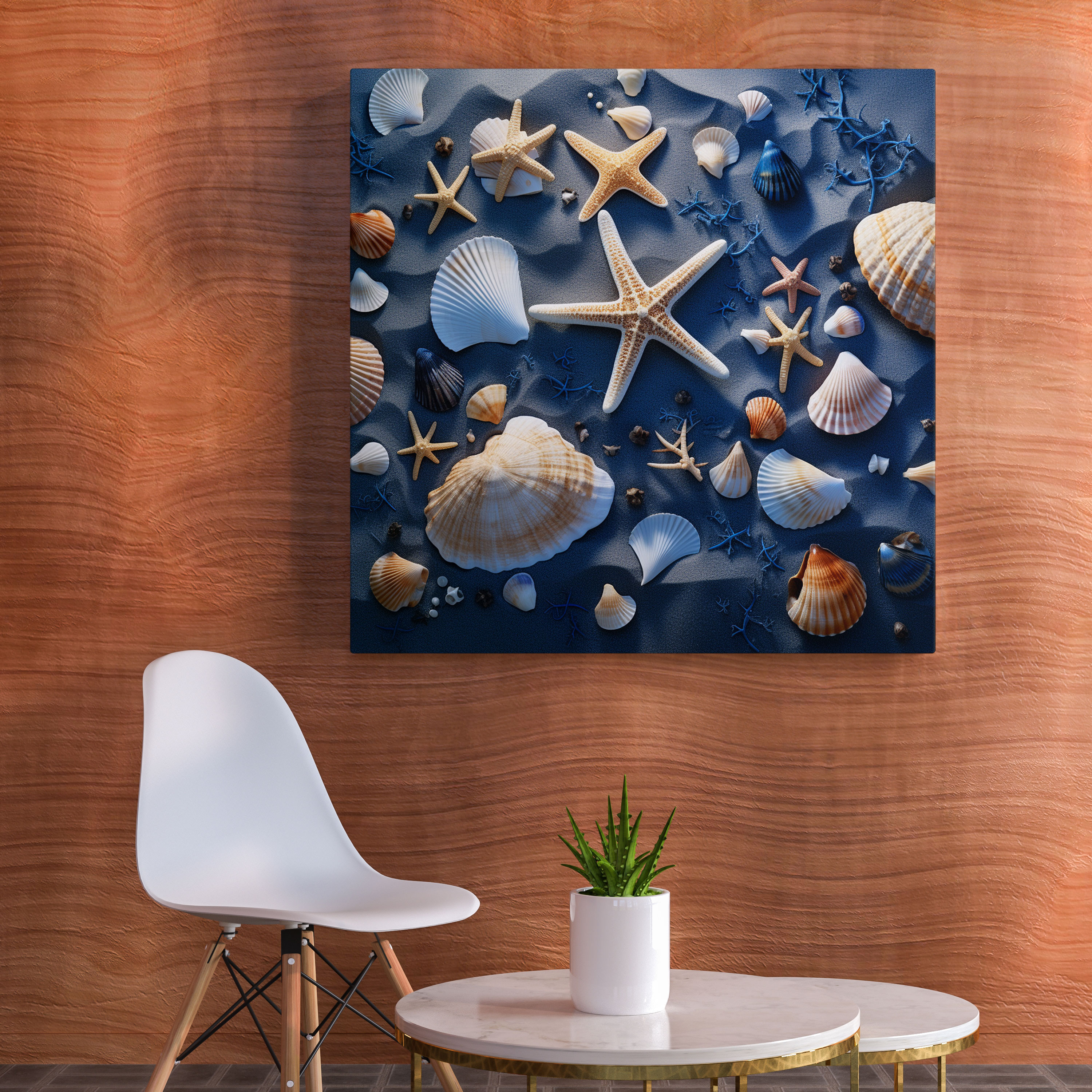 Navy Beach Seashells Canvas Print - Navy, Wall Decoration, Canvas, Navy