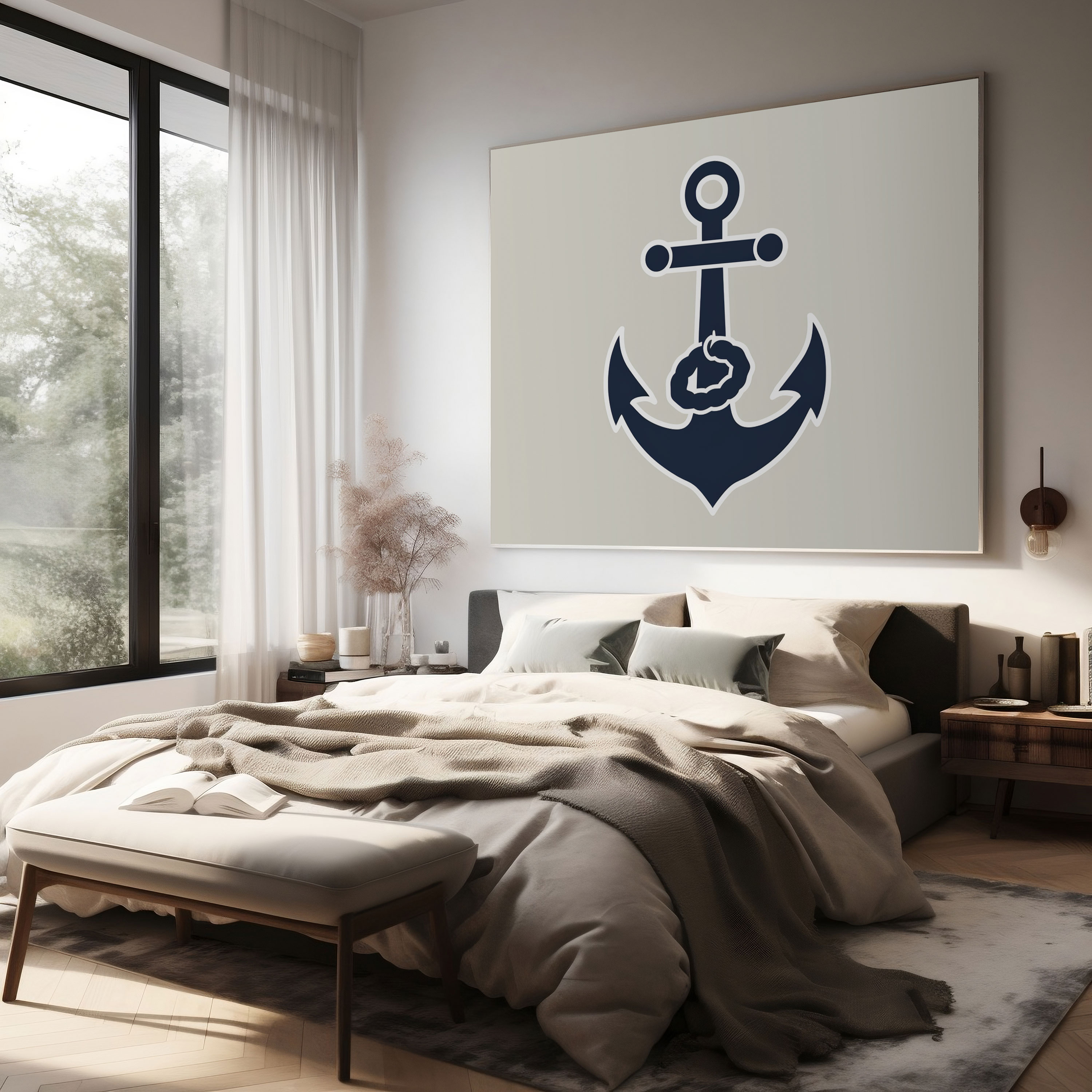 Minimalist Navy Anchor Wall Art - Navy, Anchor Canvas Print, Wall Decoration, Canvas Wall Art