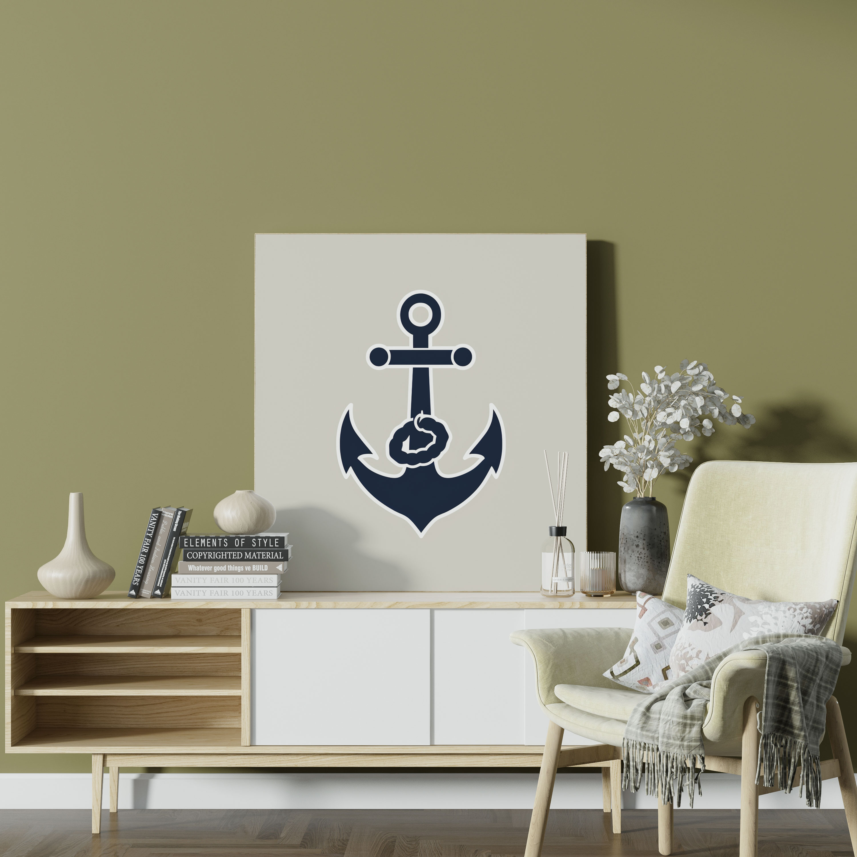 Minimalist Navy Anchor Wall Art - Navy, Anchor Canvas Print, Wall Decoration, Canvas Wall Art