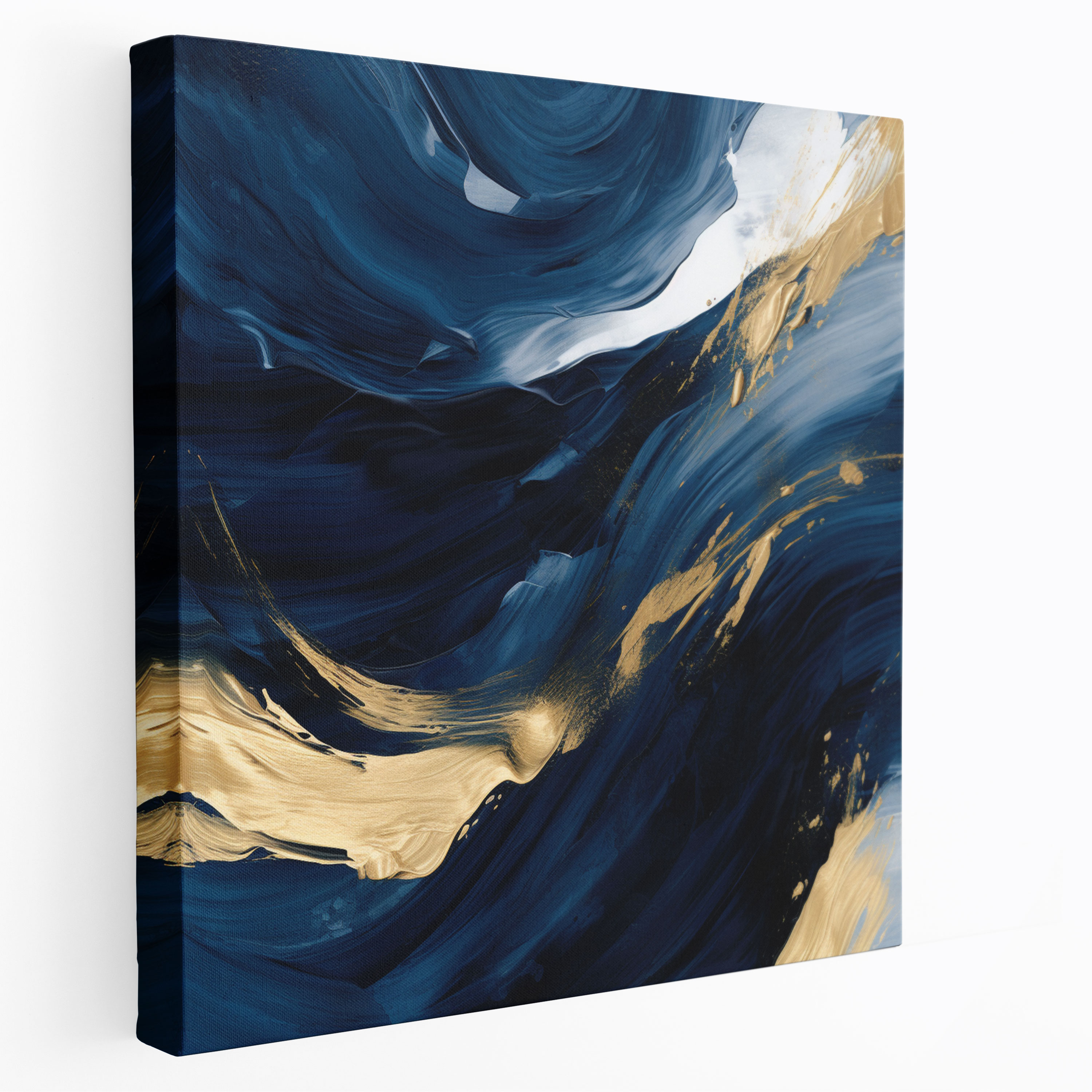 Navy Abstract Canvas Print - Navy, Wall Art, Wall Decoration, Blue And Gold