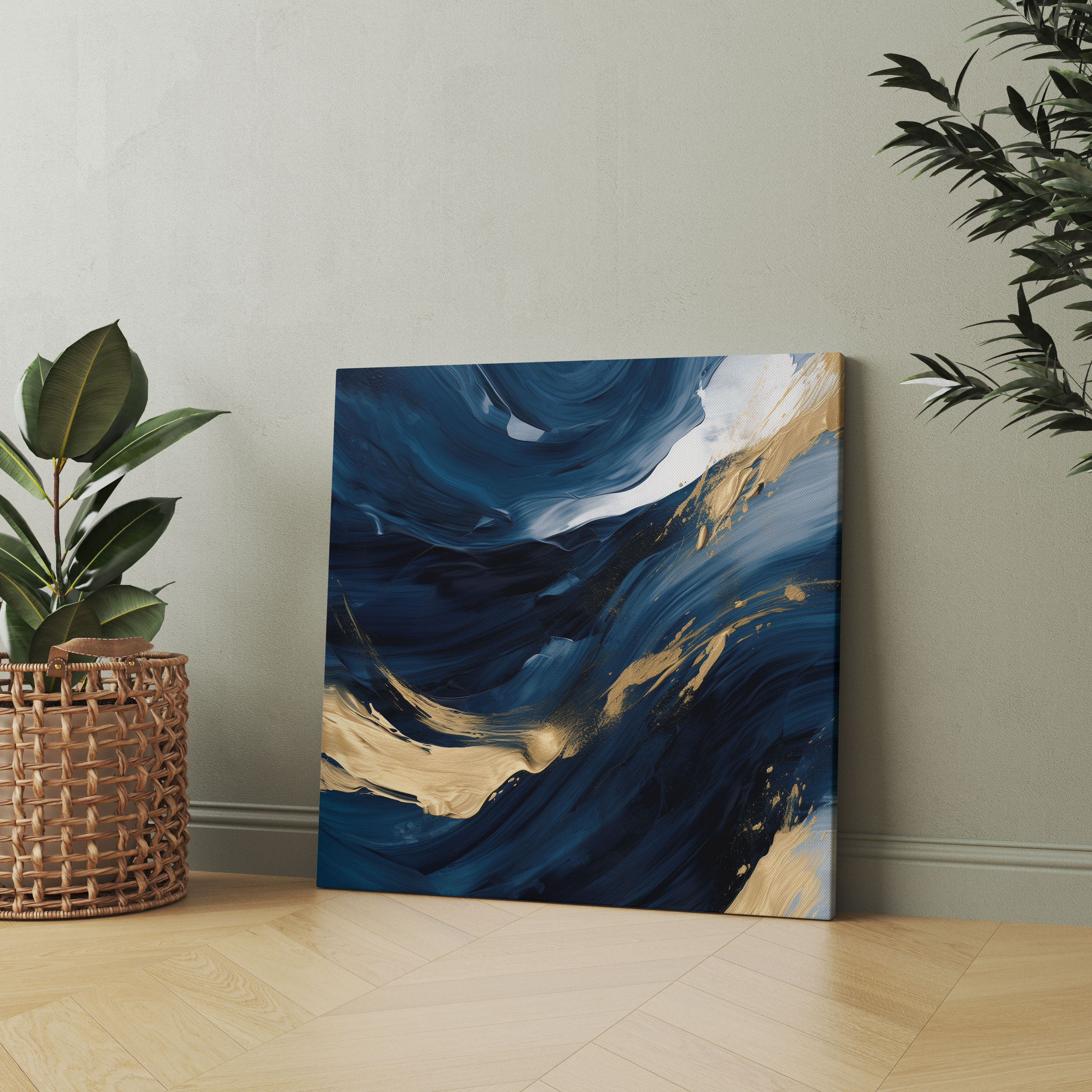 Navy Abstract Canvas Print - Navy, Wall Art, Wall Decoration, Blue And Gold