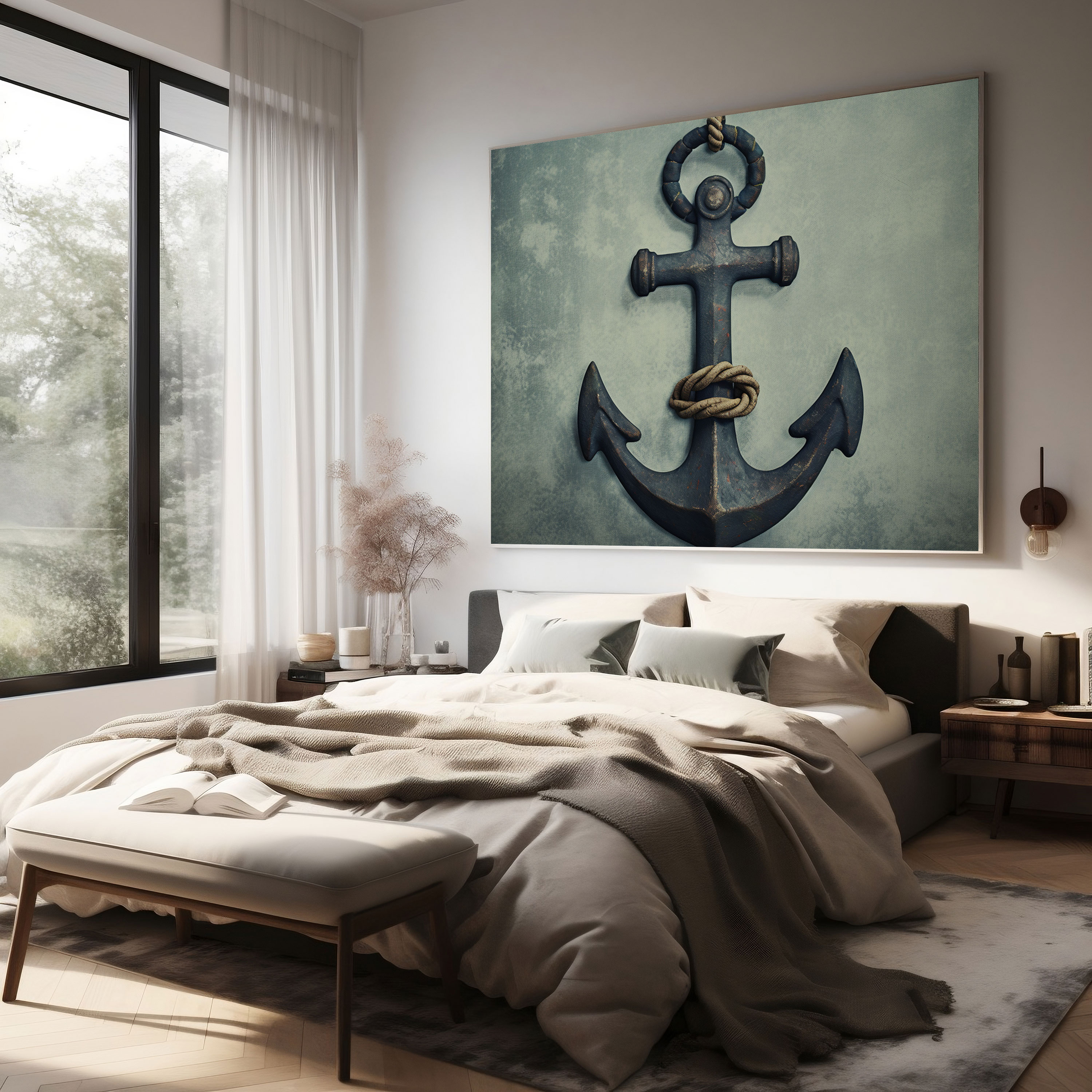 Navy Anchor Canvas Print - Navy, Weathered Background, Navy, Vintage