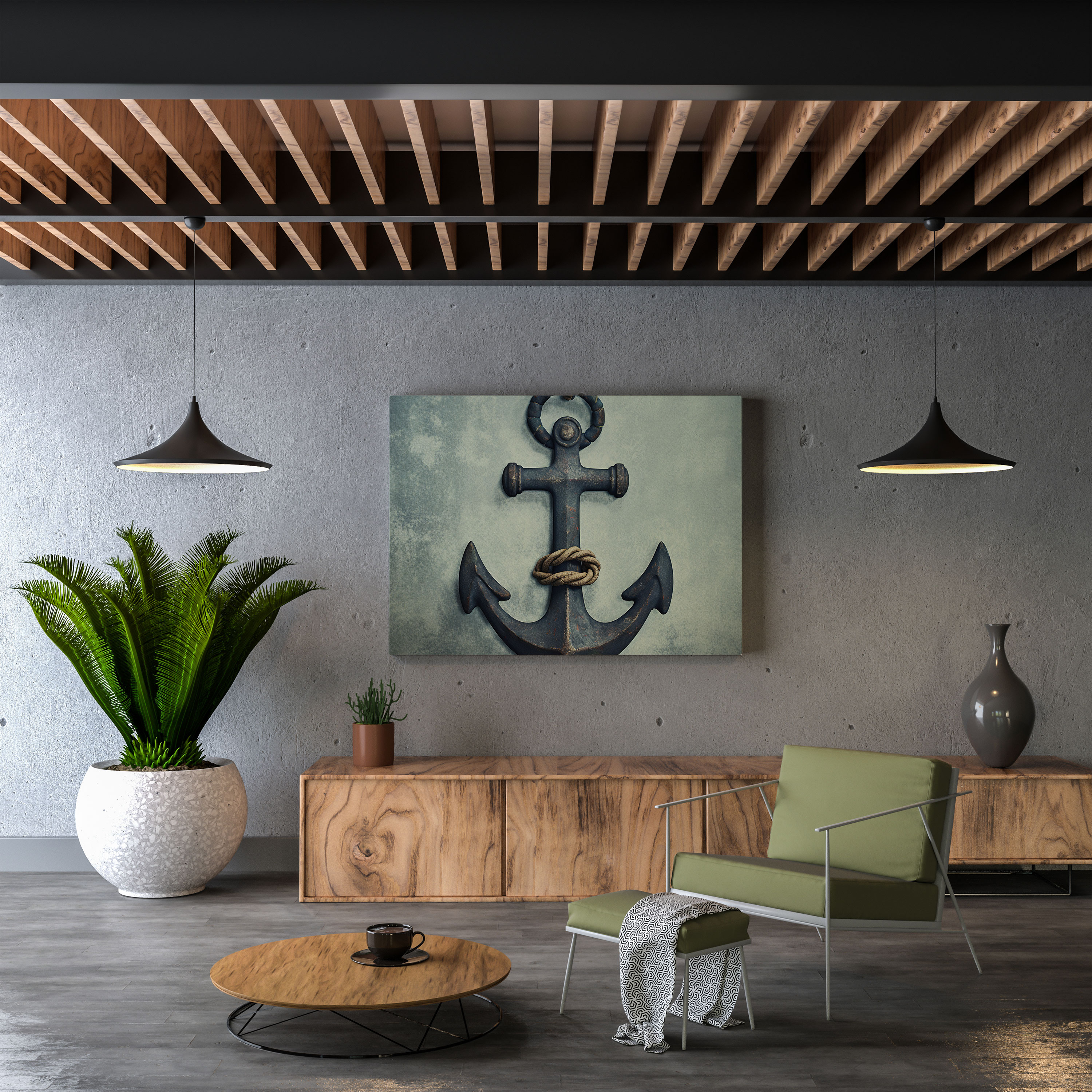 Navy Anchor Canvas Print - Navy, Weathered Background, Navy, Vintage