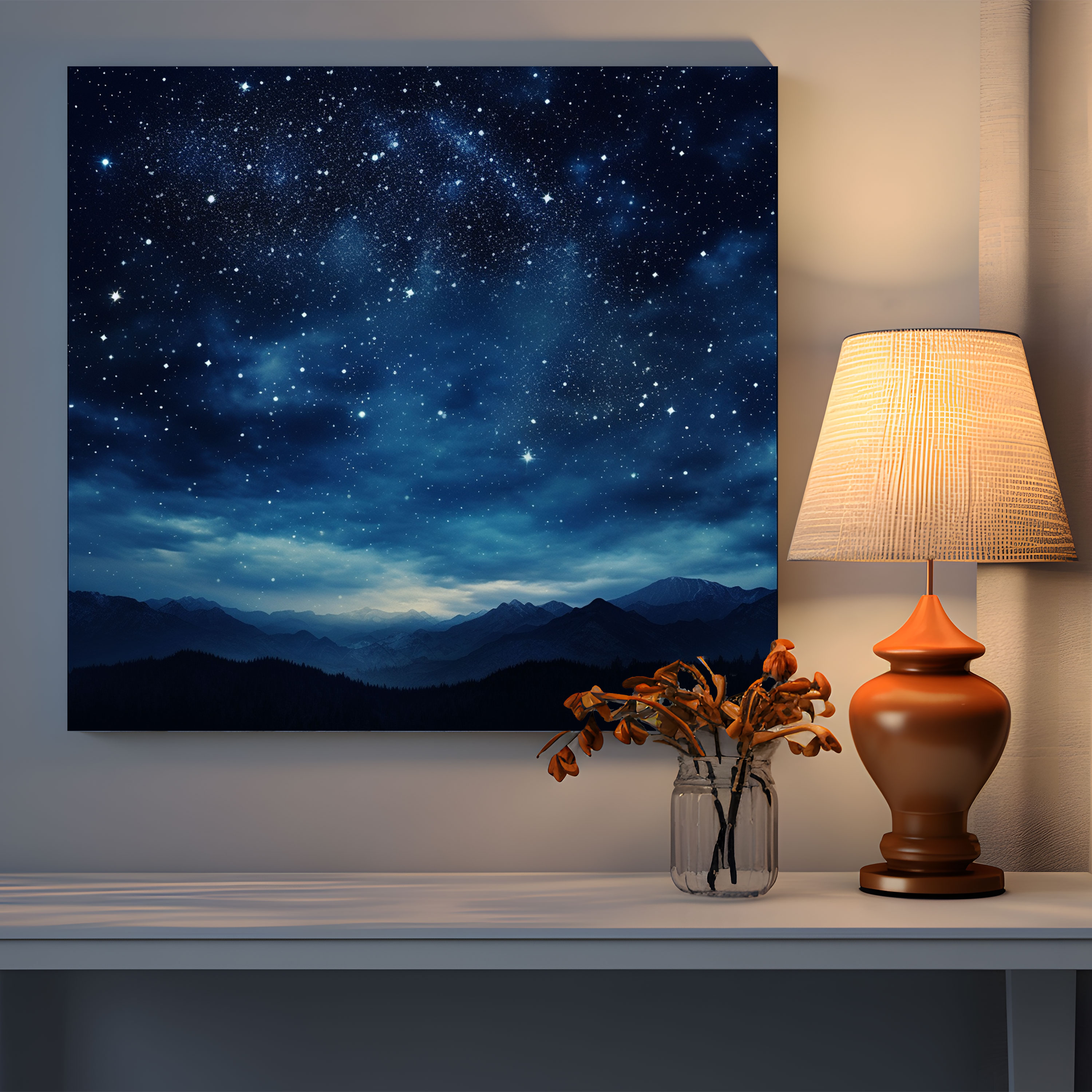 Navy Starry Night Sky Wall Art - Navy, Celestial, Navy, Wall Decoration