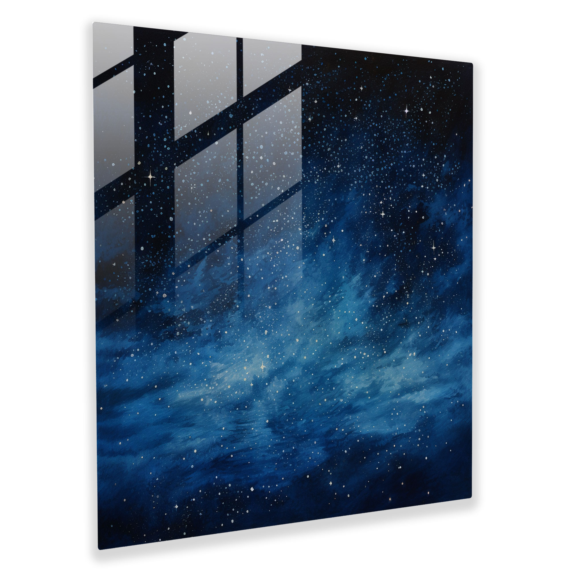 Navy Night Sky Glass Print - Navy, Wall Decoration, Night Sky Painting, Home Decoration