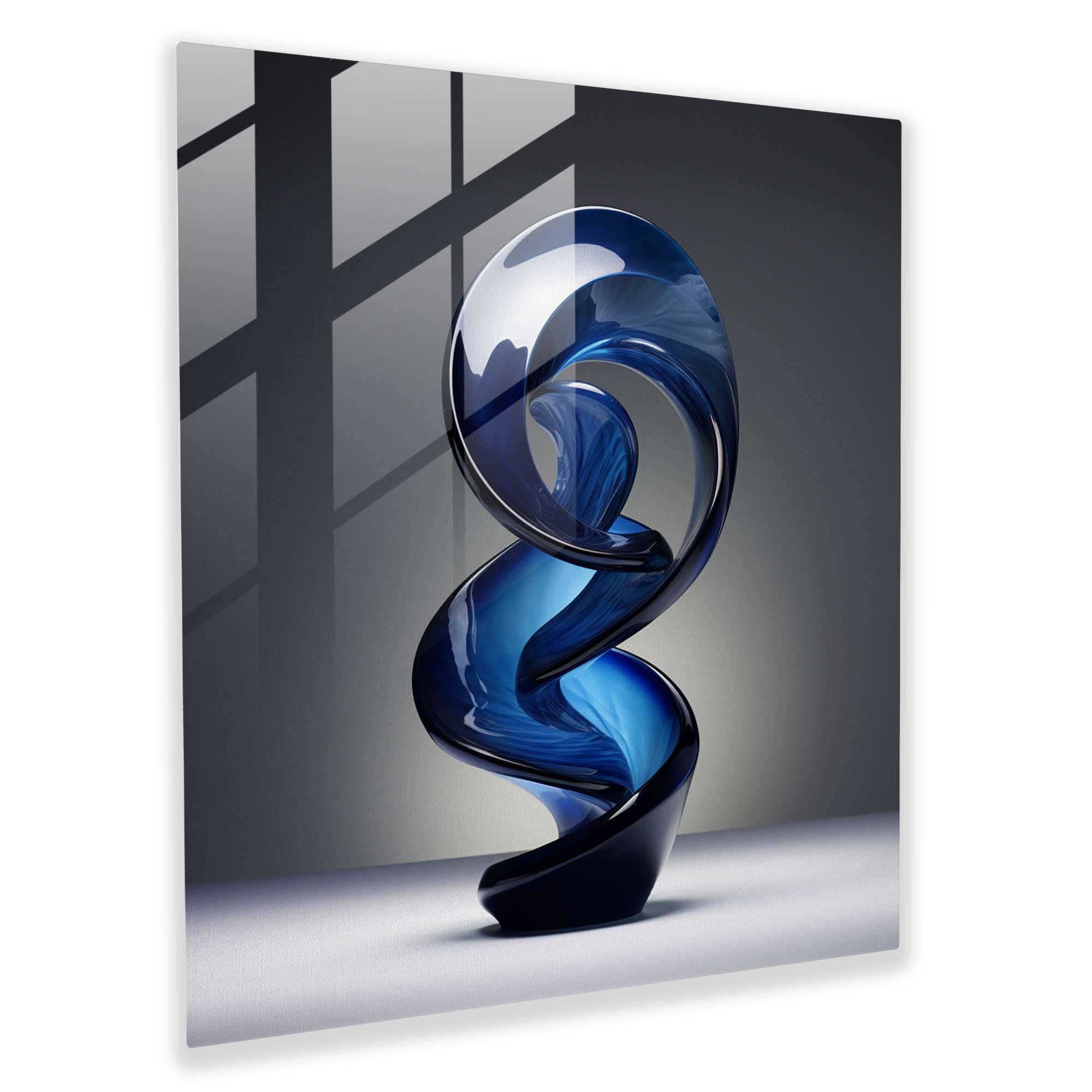 Navy Spiral Glass Art - Navy, Sleek Spiral, Glass Sculpture, Navy