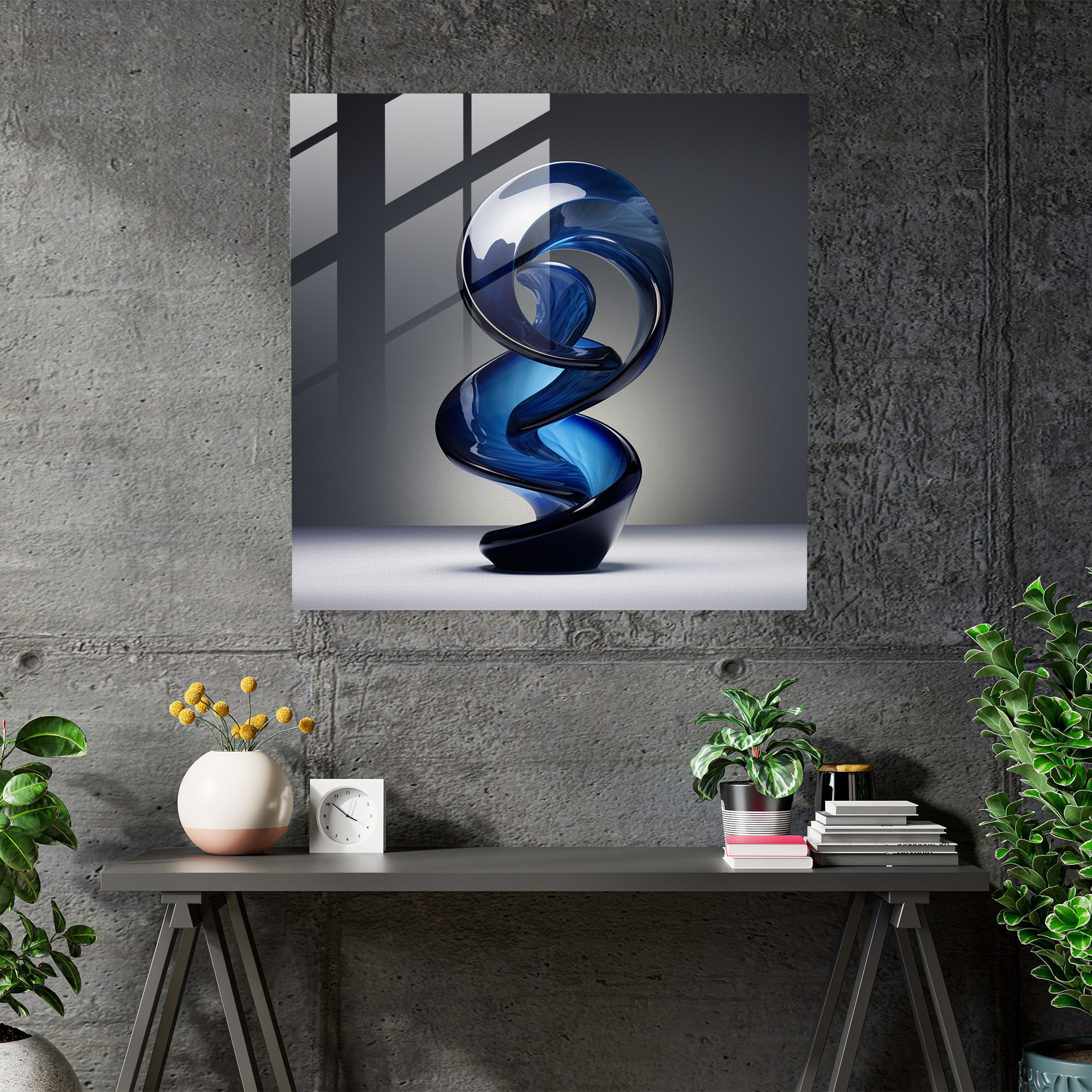 Navy Spiral Glass Art - Navy, Sleek Spiral, Glass Sculpture, Navy