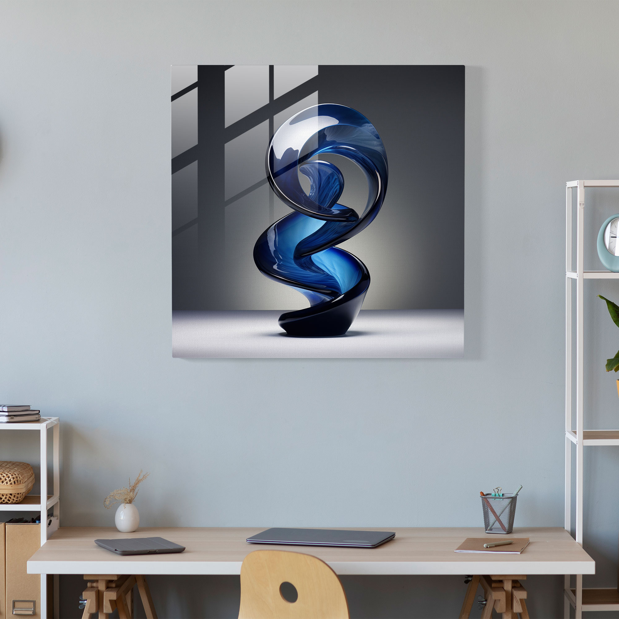 Navy Spiral Glass Art - Navy, Sleek Spiral, Glass Sculpture, Navy