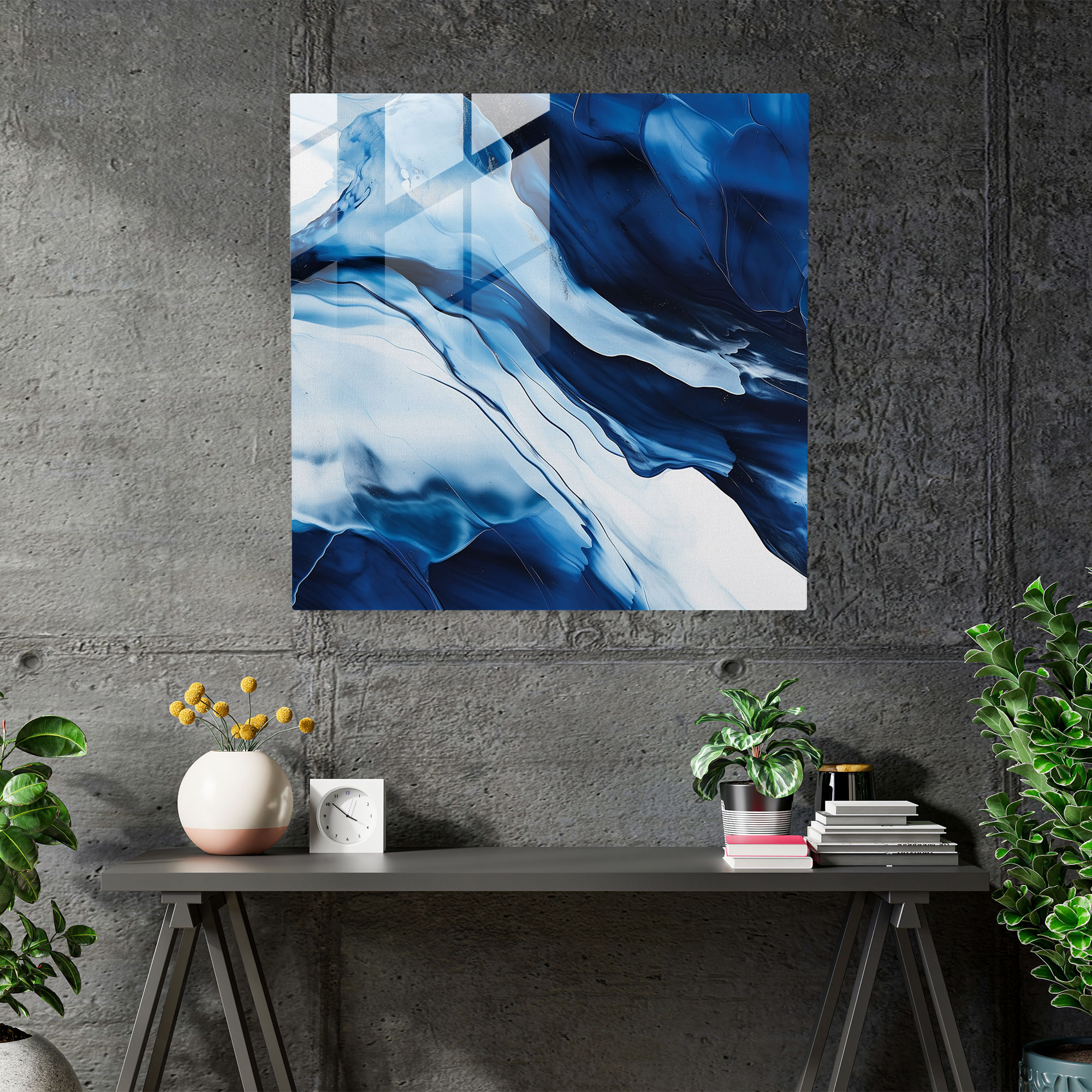 Deniz Mavisi Cam Tablo - Soyut Modern Sanat - Deniz Mavisi Soyut Cam Duvar Sanatı Deniz Mavisi Sanat Deniz Mavisi Cam Tablo