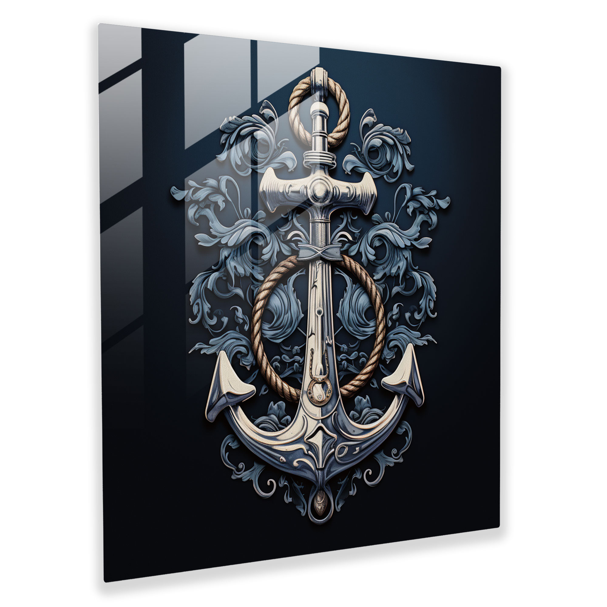 Navy Glass Wall Art - Artistic Navy Blue Anchor - Navy, Modern Art, Artistic Anchor Print, Navy Art