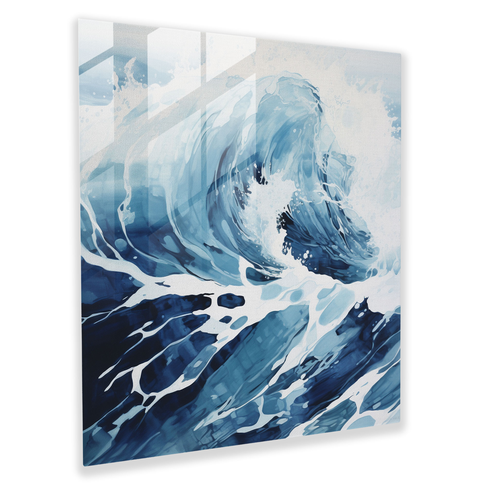Blue Glass Print: Wave Of Tranquility - Navy, Glass Print, Modern Art, Glass Art