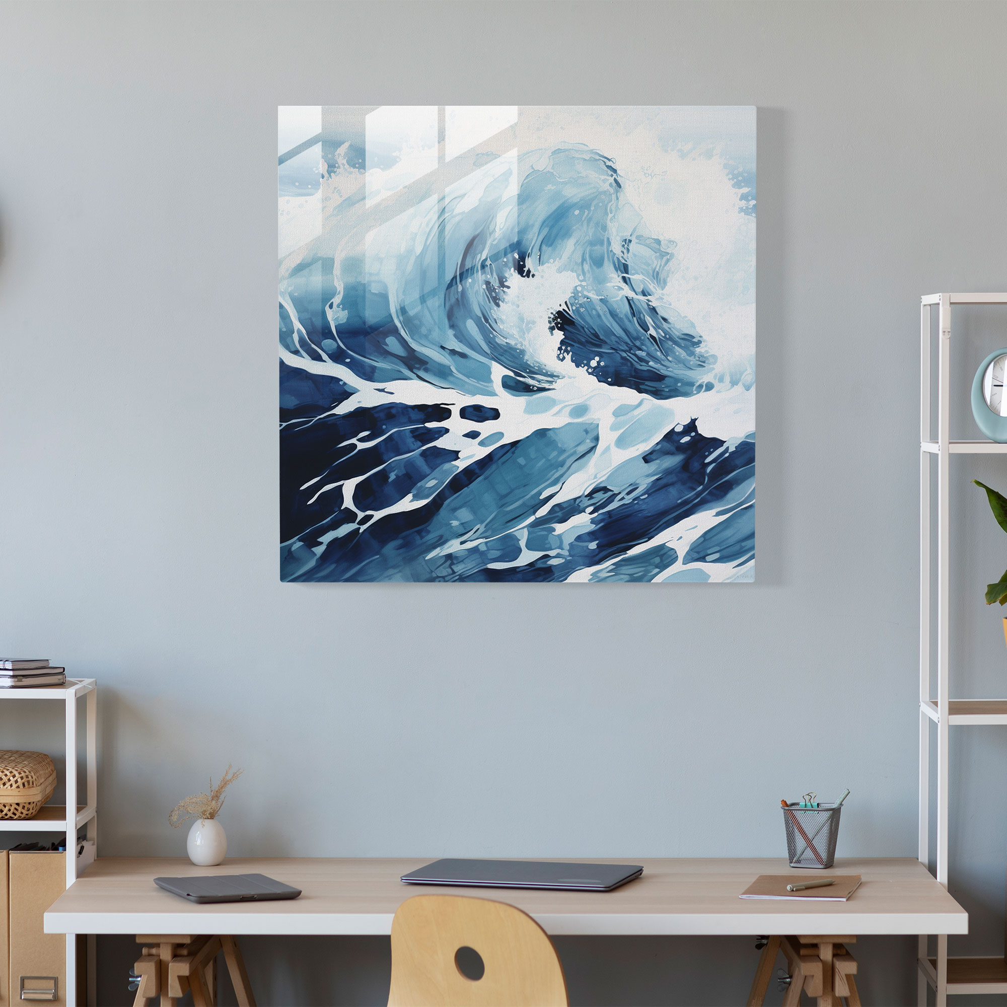 Blue Glass Print: Wave Of Tranquility - Navy, Glass Print, Modern Art, Glass Art