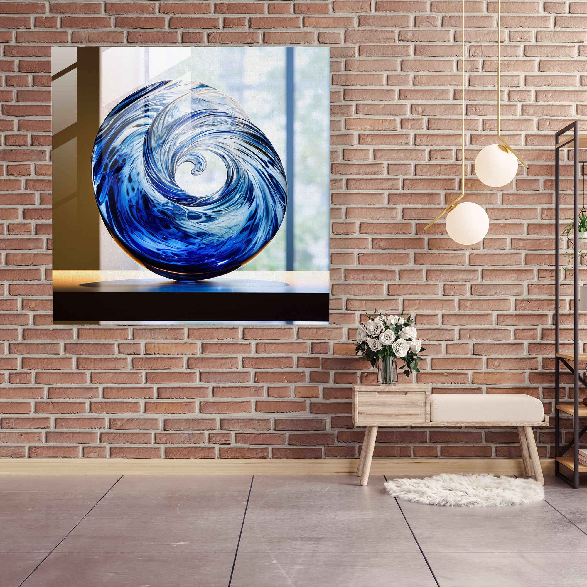 Whirling Depths Glass Art - Navy, Home Decoration, Glass Art, Whirlpool