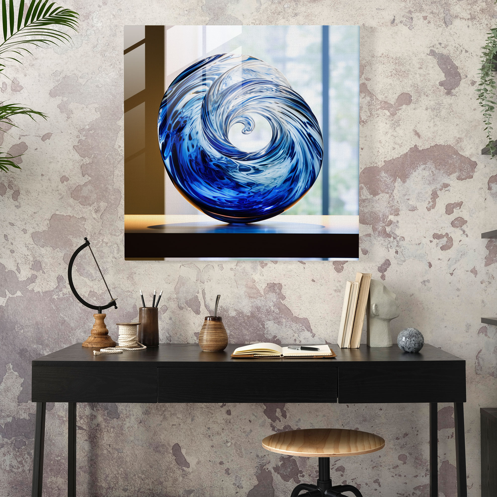 Whirling Depths Glass Art - Navy, Home Decoration, Glass Art, Whirlpool