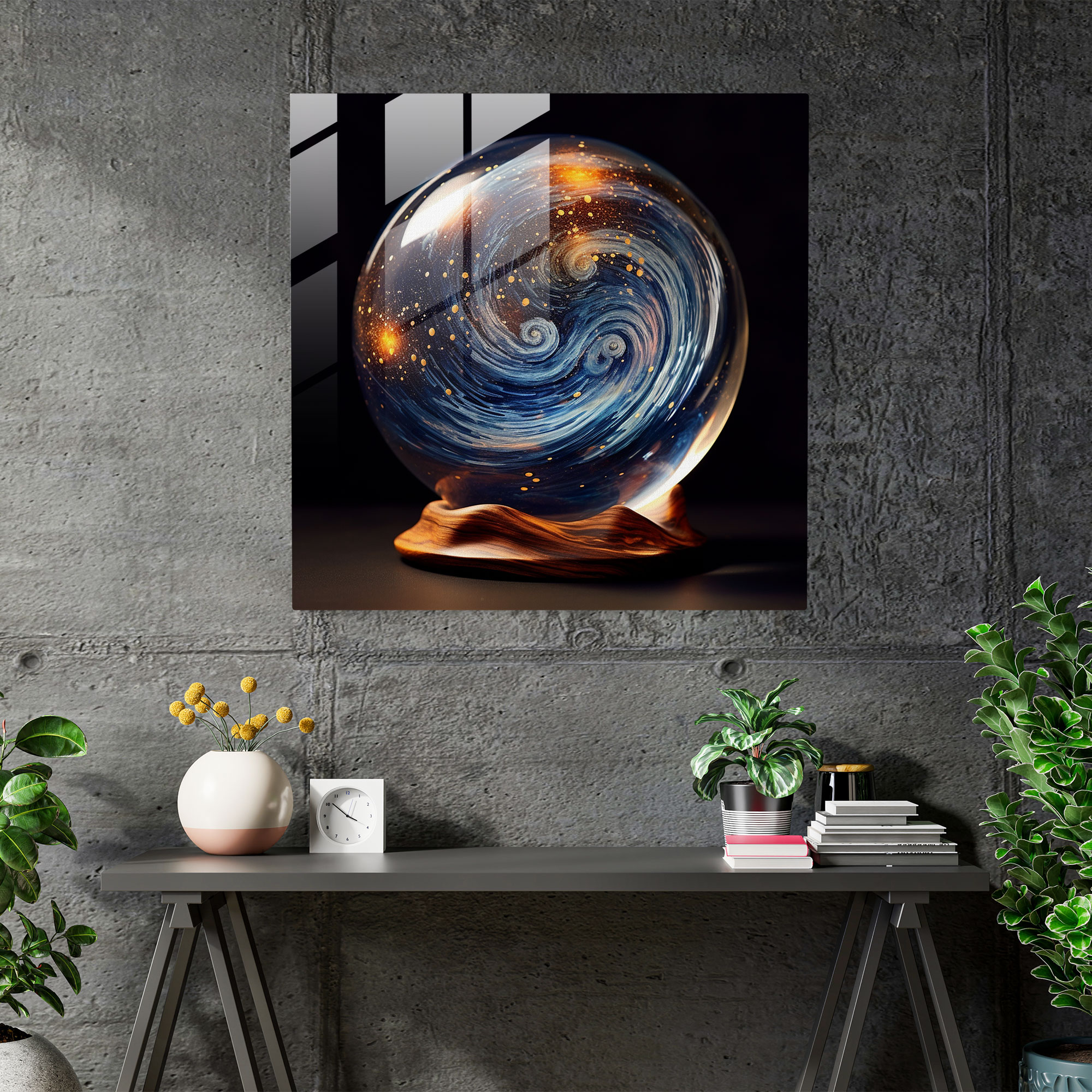 Celestial Wonders Glass Art - Navy, Stars, Modern Art, Glass Wall Art