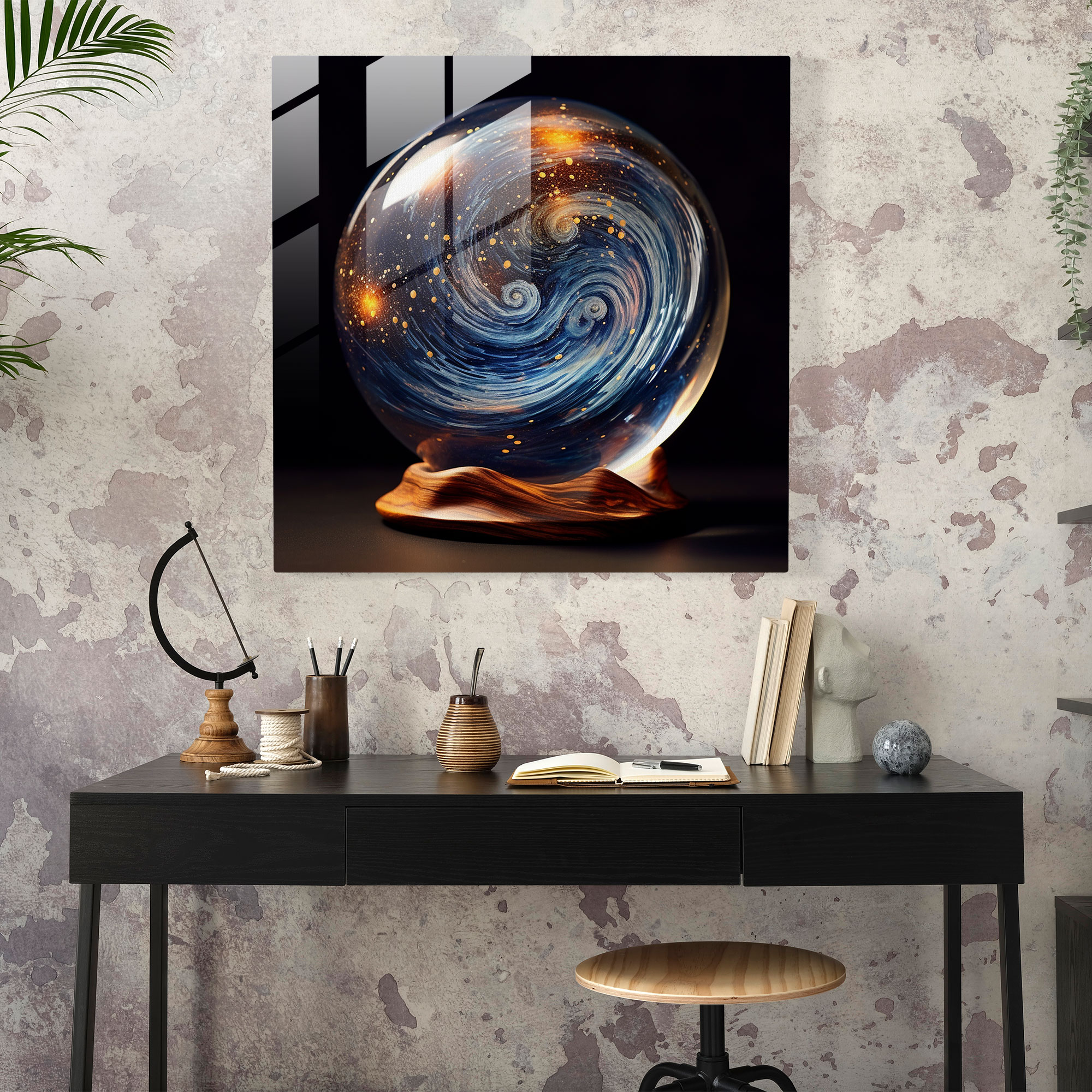 Celestial Wonders Glass Art - Navy, Stars, Modern Art, Glass Wall Art
