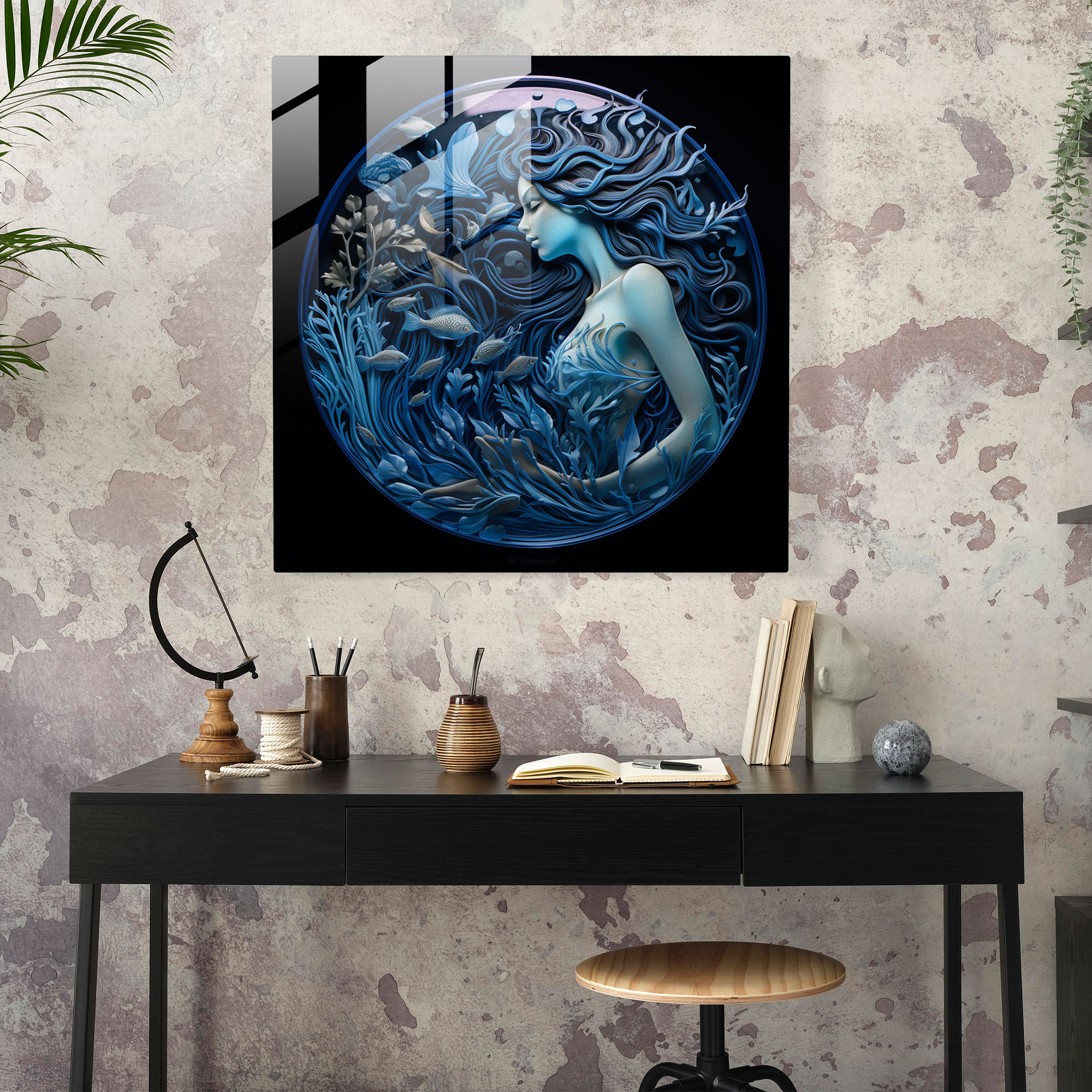 Siren'in Huzur Dolu Cam Sanatı - Lacivert Cam Sanatı Modern Sanat Sakin