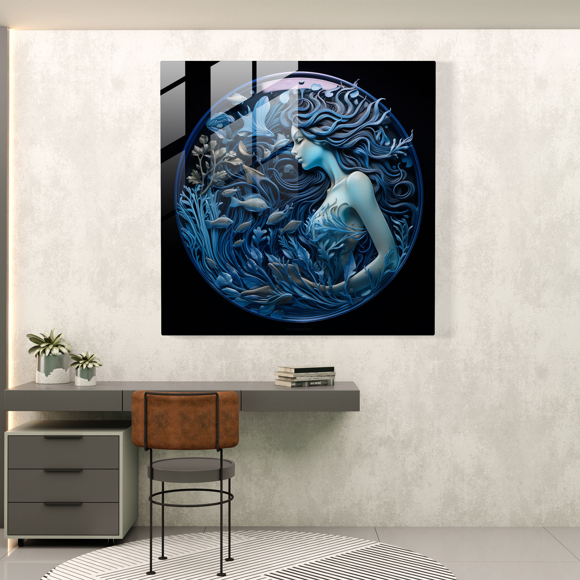 Siren'in Huzur Dolu Cam Sanatı - Lacivert Cam Sanatı Modern Sanat Sakin