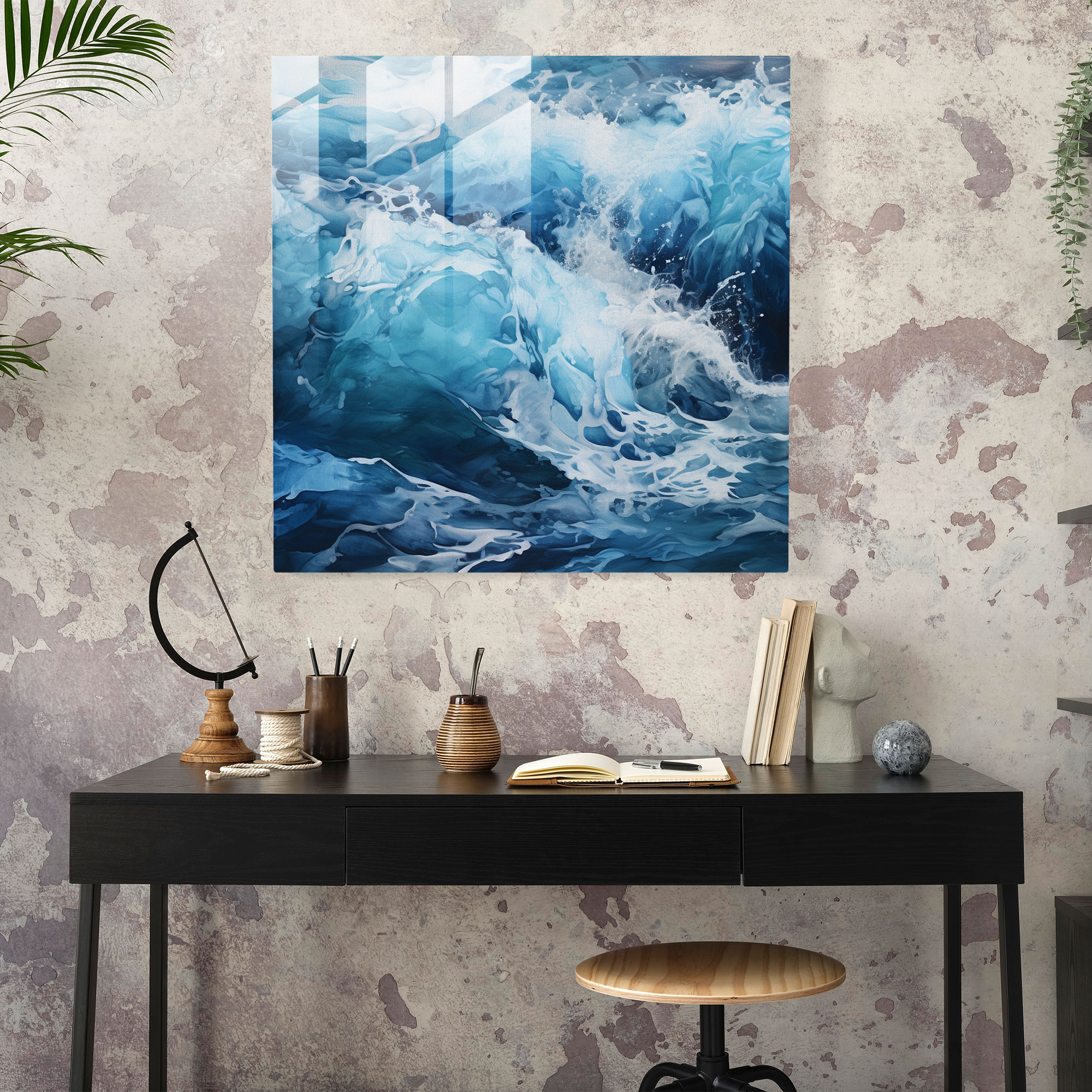 Crashing Fury Glass Wall Art - Navy, Home Decoration, Modern Art, Glass Print