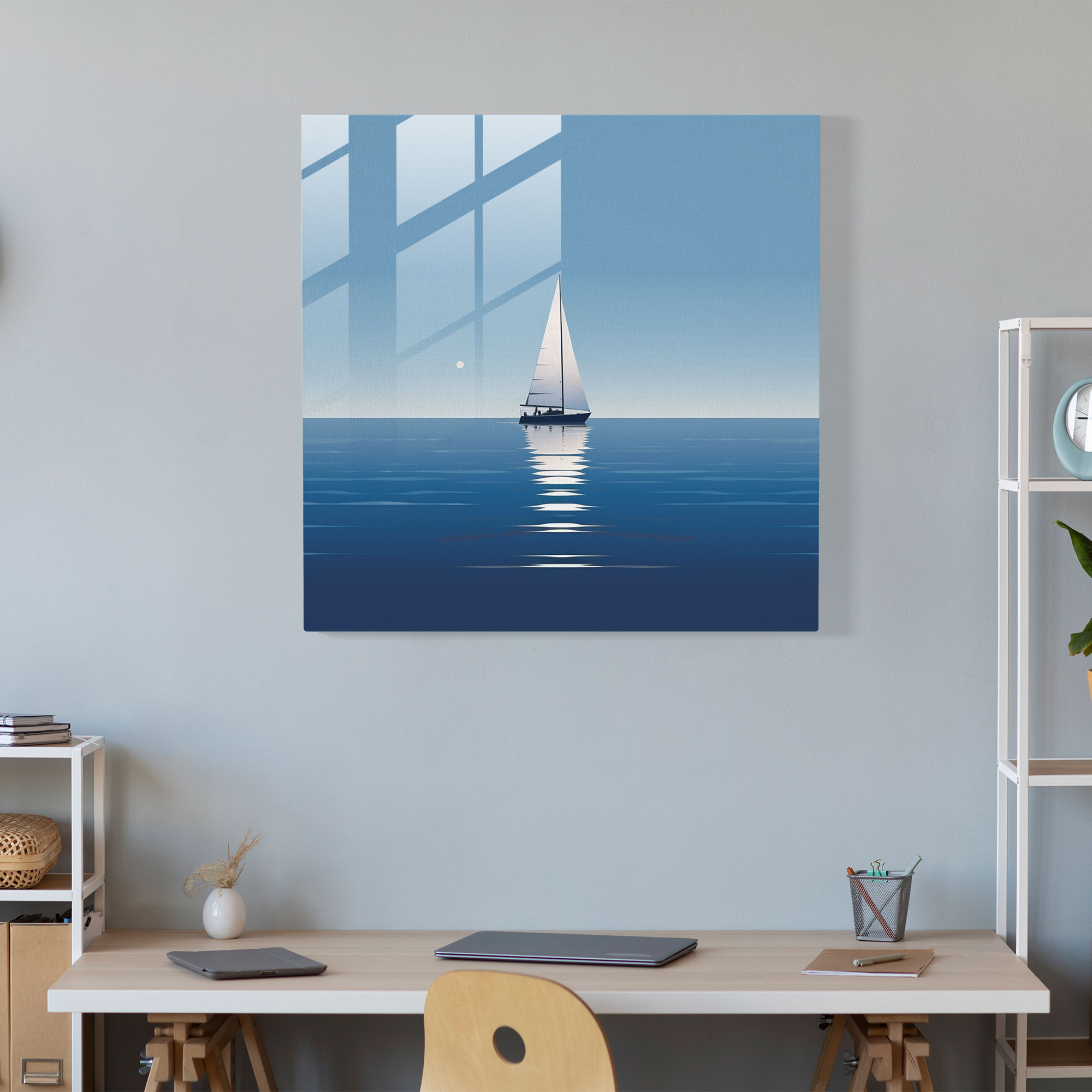 Minimalist Sailboat Glass Wall Art - Navy, Wall Decoration, Navy, Glass Art