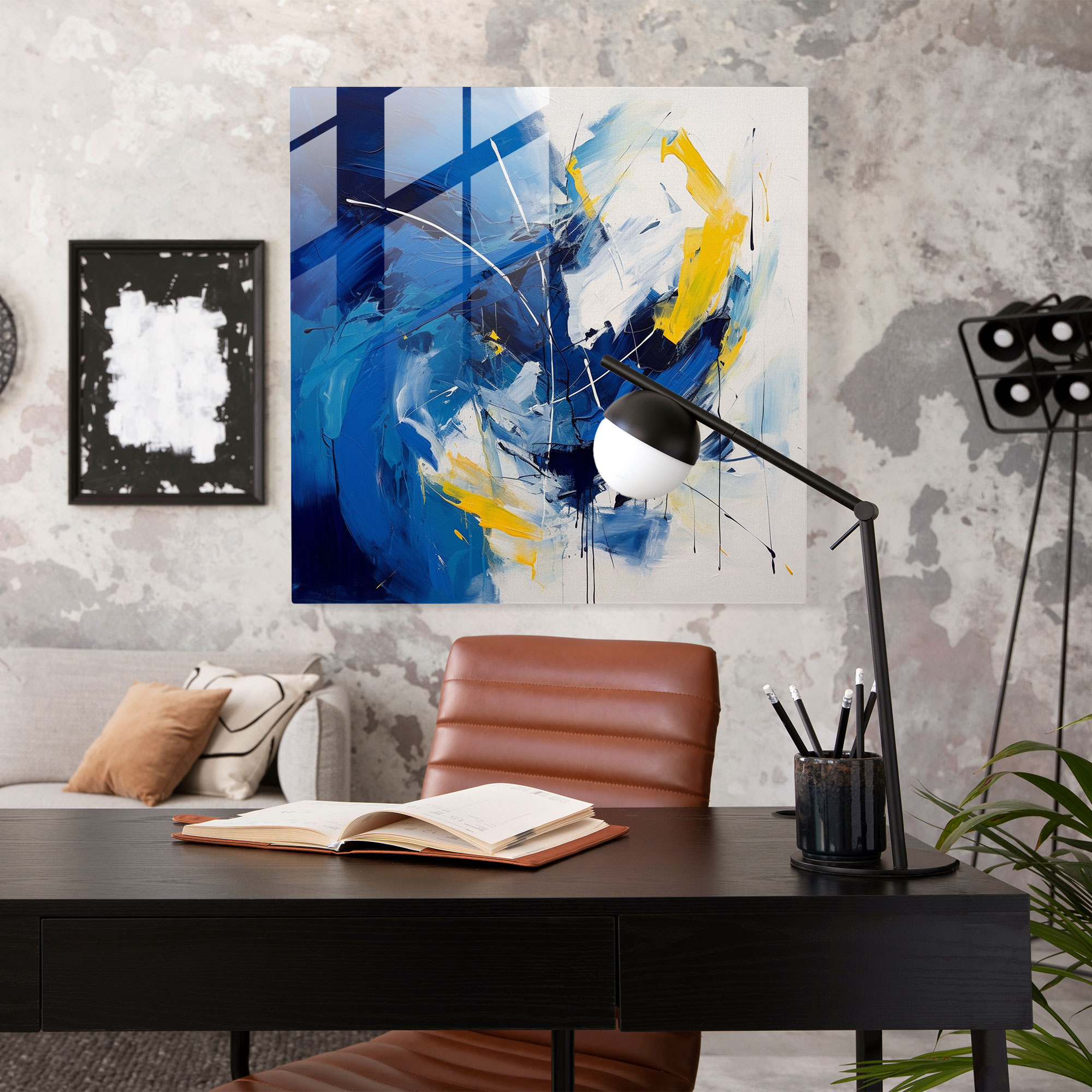 Energy Burst Glass Wall Art - Navy, Wall Decoration, Movement, Modern Art