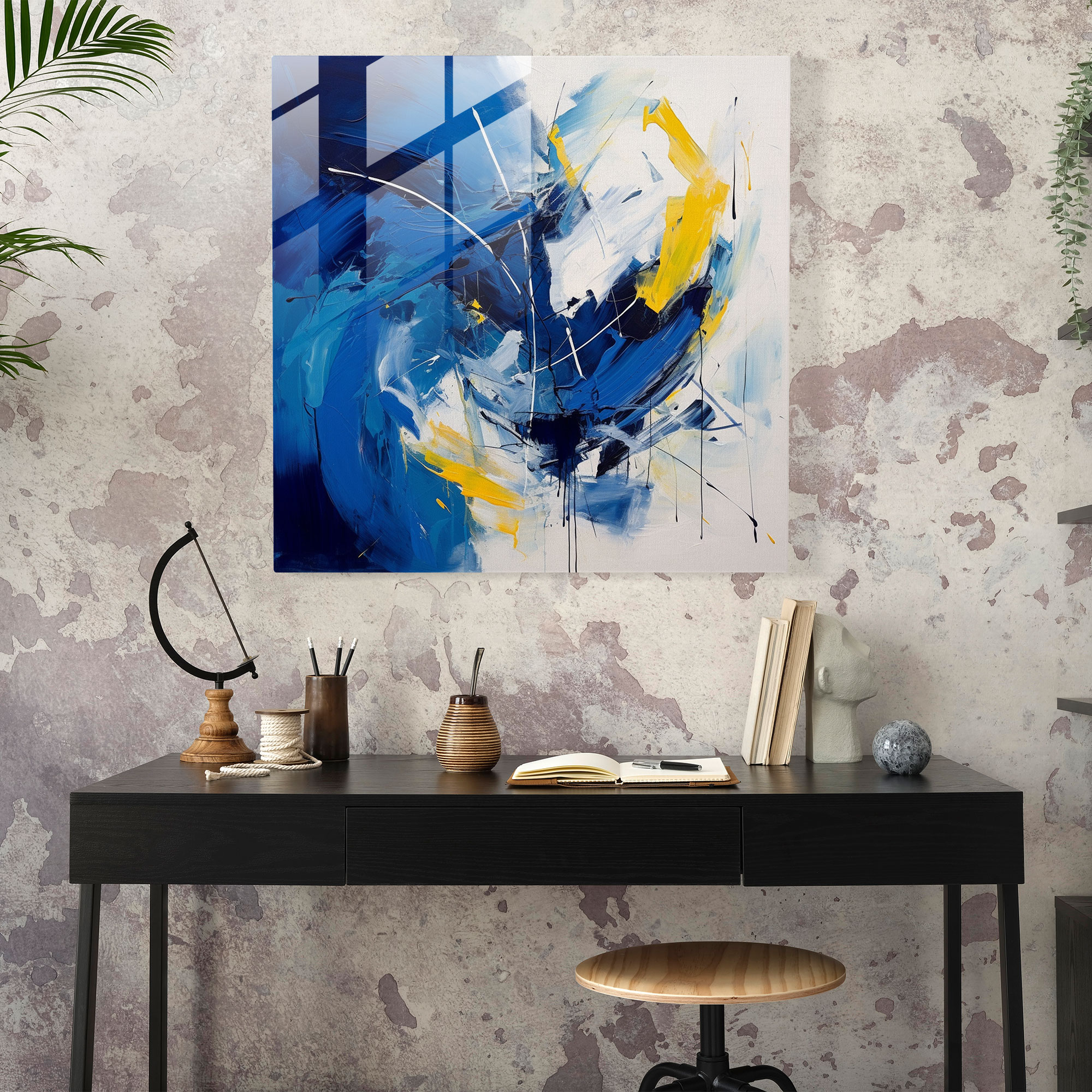 Energy Burst Glass Wall Art - Navy, Wall Decoration, Movement, Modern Art