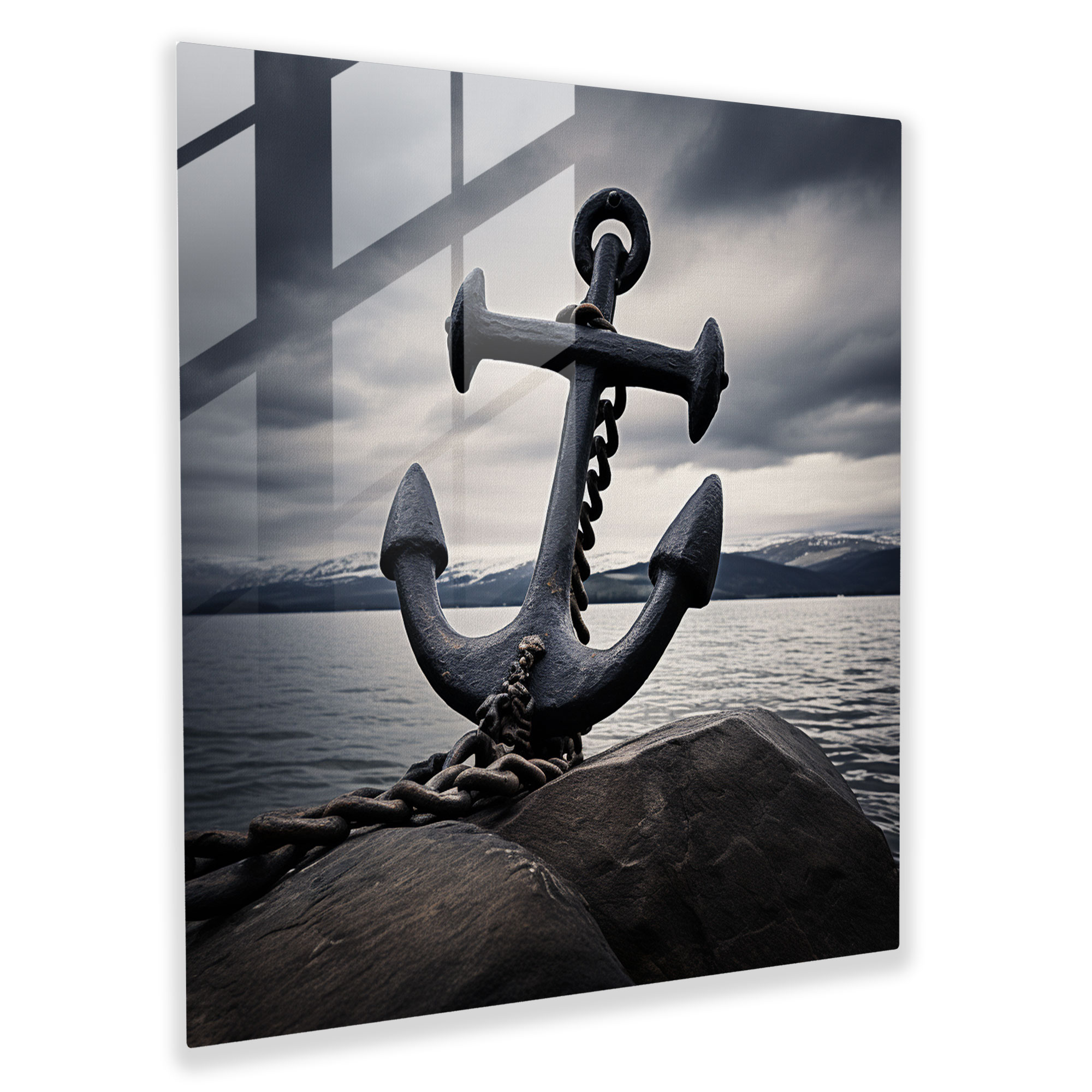 Majestic Anchor Glass Print - Navy, Glass Art, Glass Print, Wall Decoration