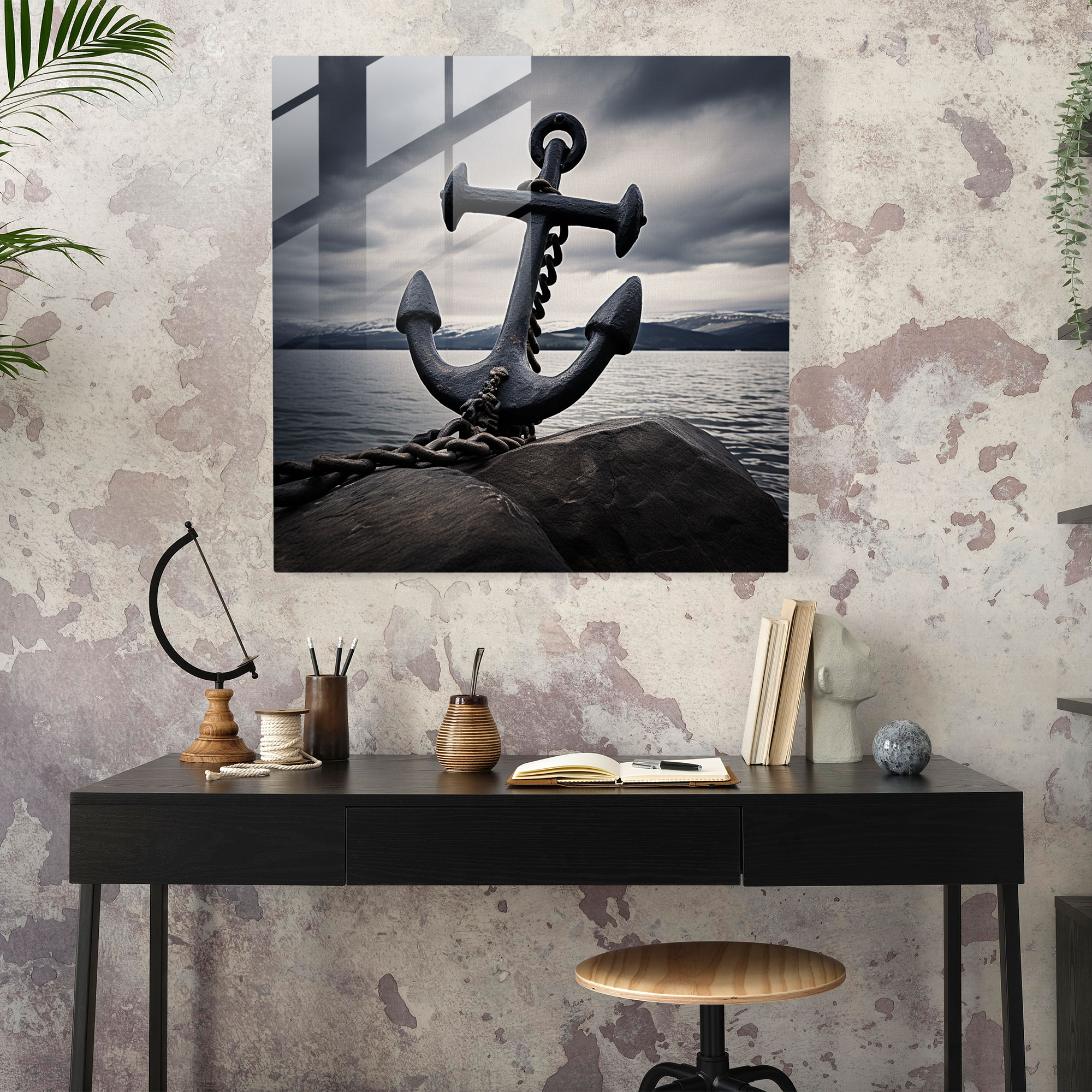 Majestic Anchor Glass Print - Navy, Glass Art, Glass Print, Wall Decoration