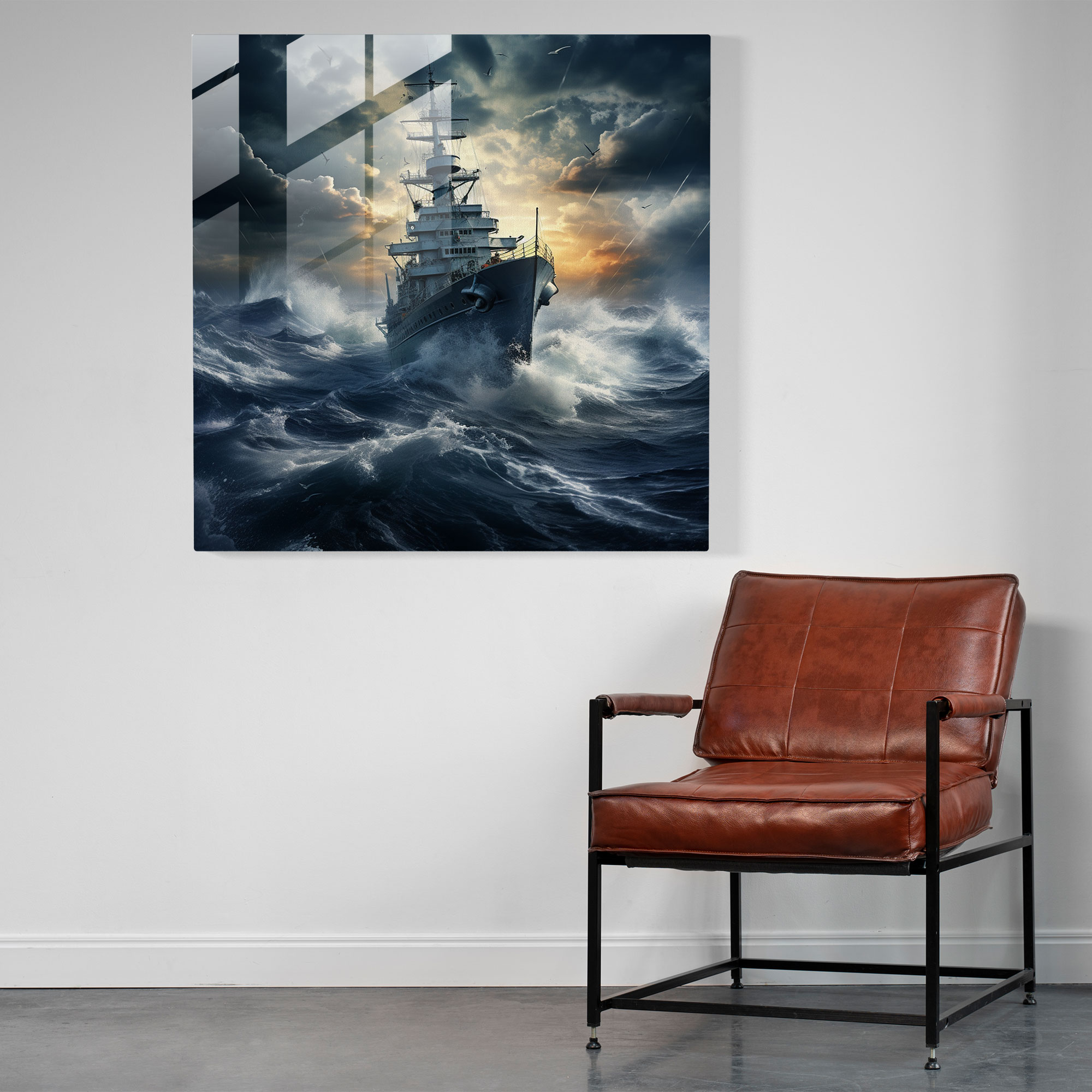 Navy Battleship Glass Print - Stormy Seas - Navy, Stormy Seas, Navy, Battleship