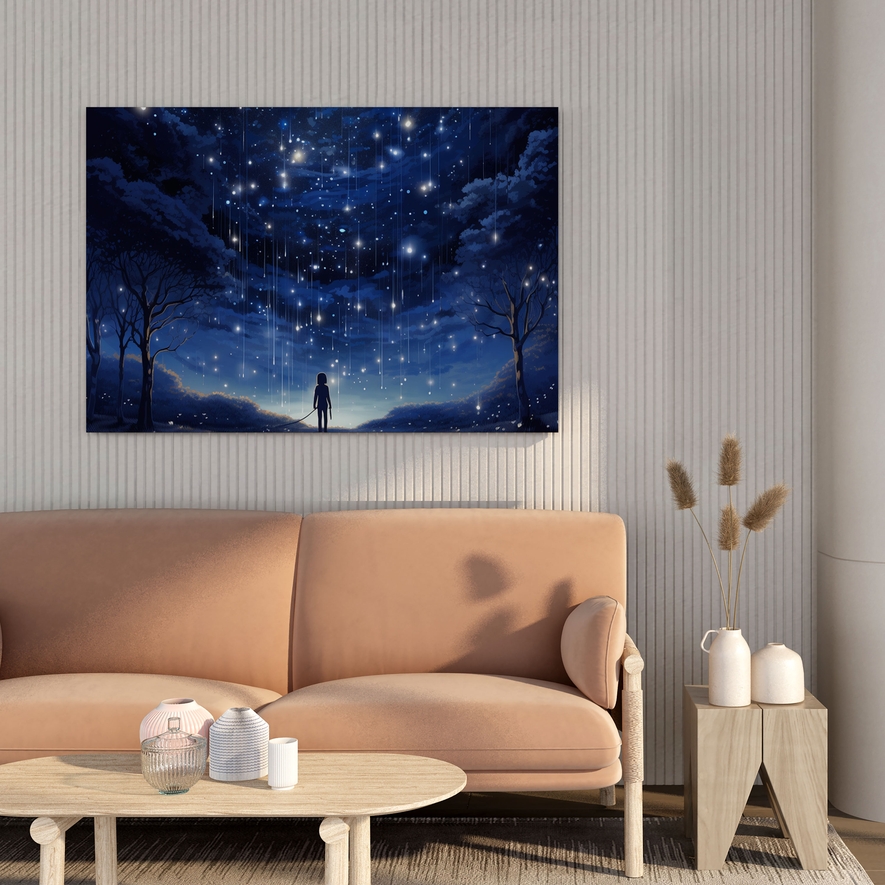 Navy Blue Starry Night Canvas Print - Navy Blue, Navy Blue, Enchantment, Digital Illustration
