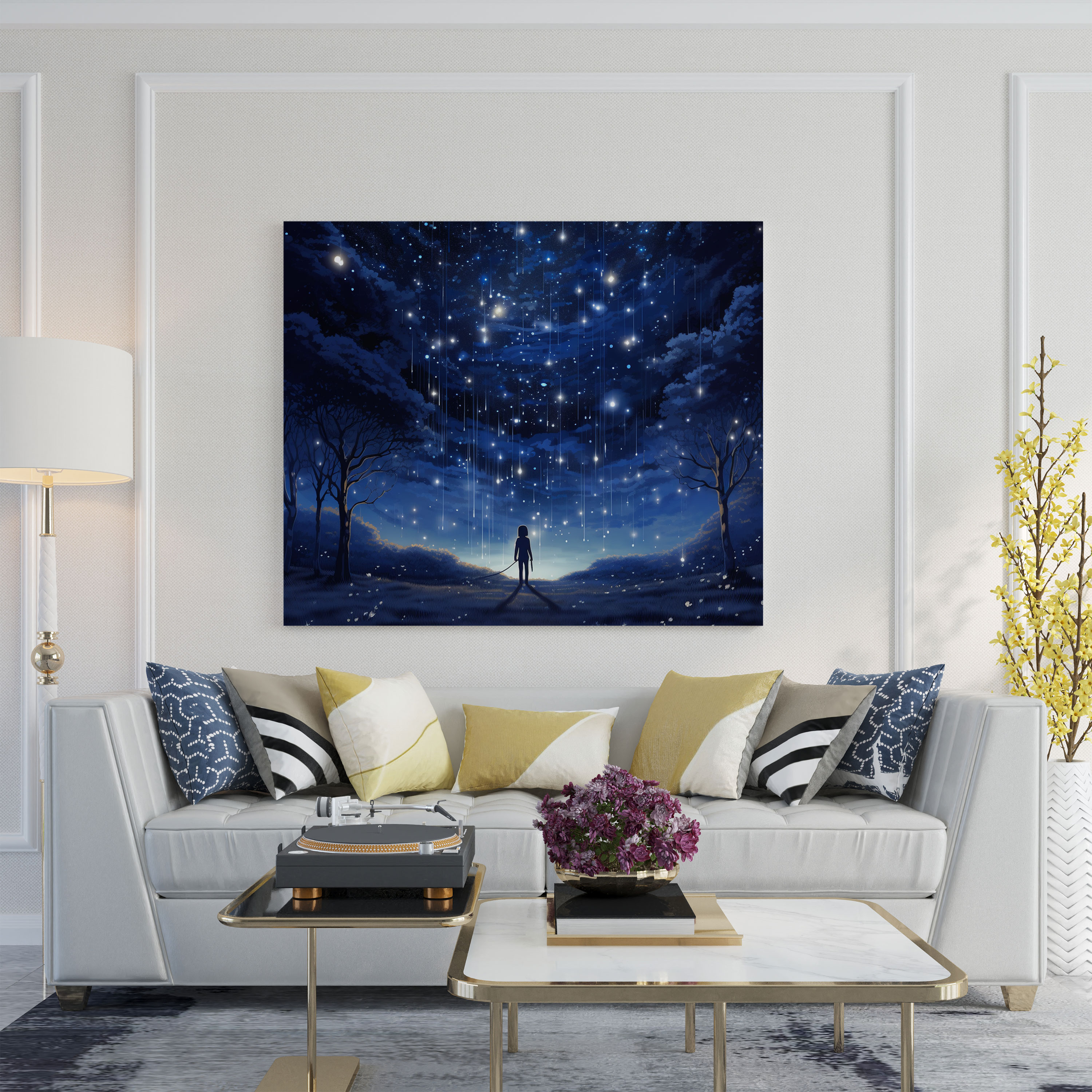 Navy Blue Starry Night Canvas Print - Navy Blue, Navy Blue, Enchantment, Digital Illustration