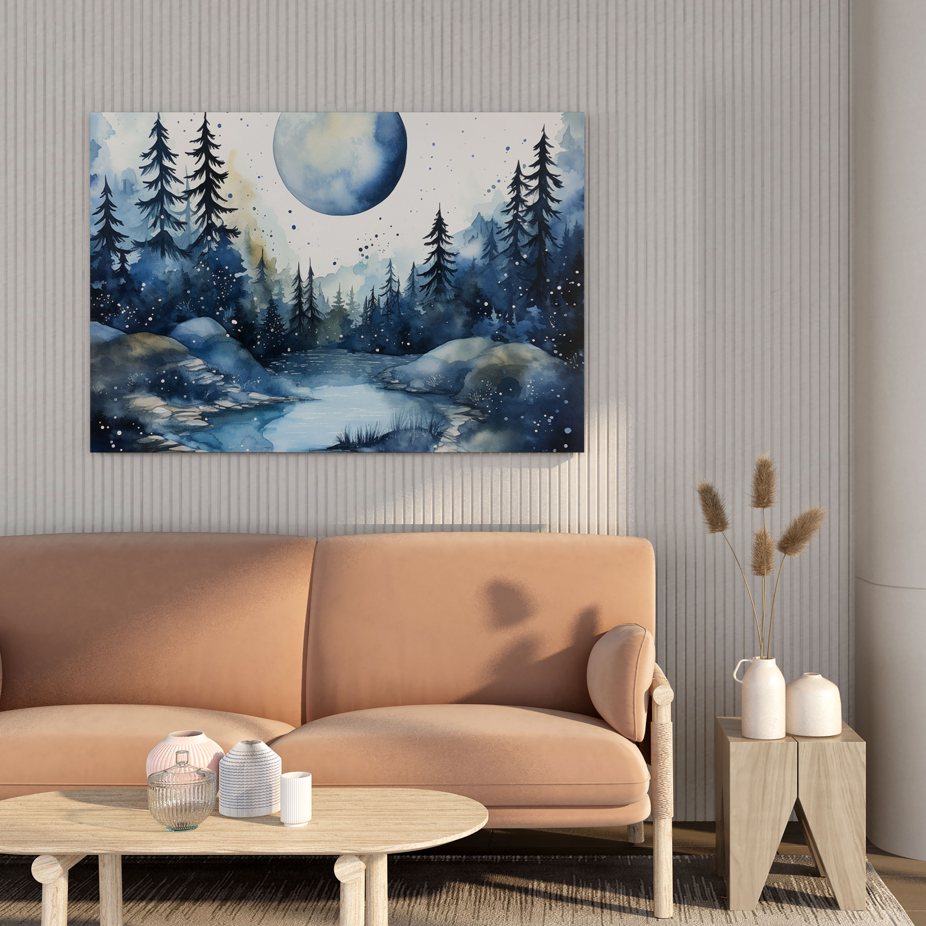 Navy Blue Watercolor Landscape Canvas Print - Navy Blue, Canvas Print, Wall Art, Home Decoration