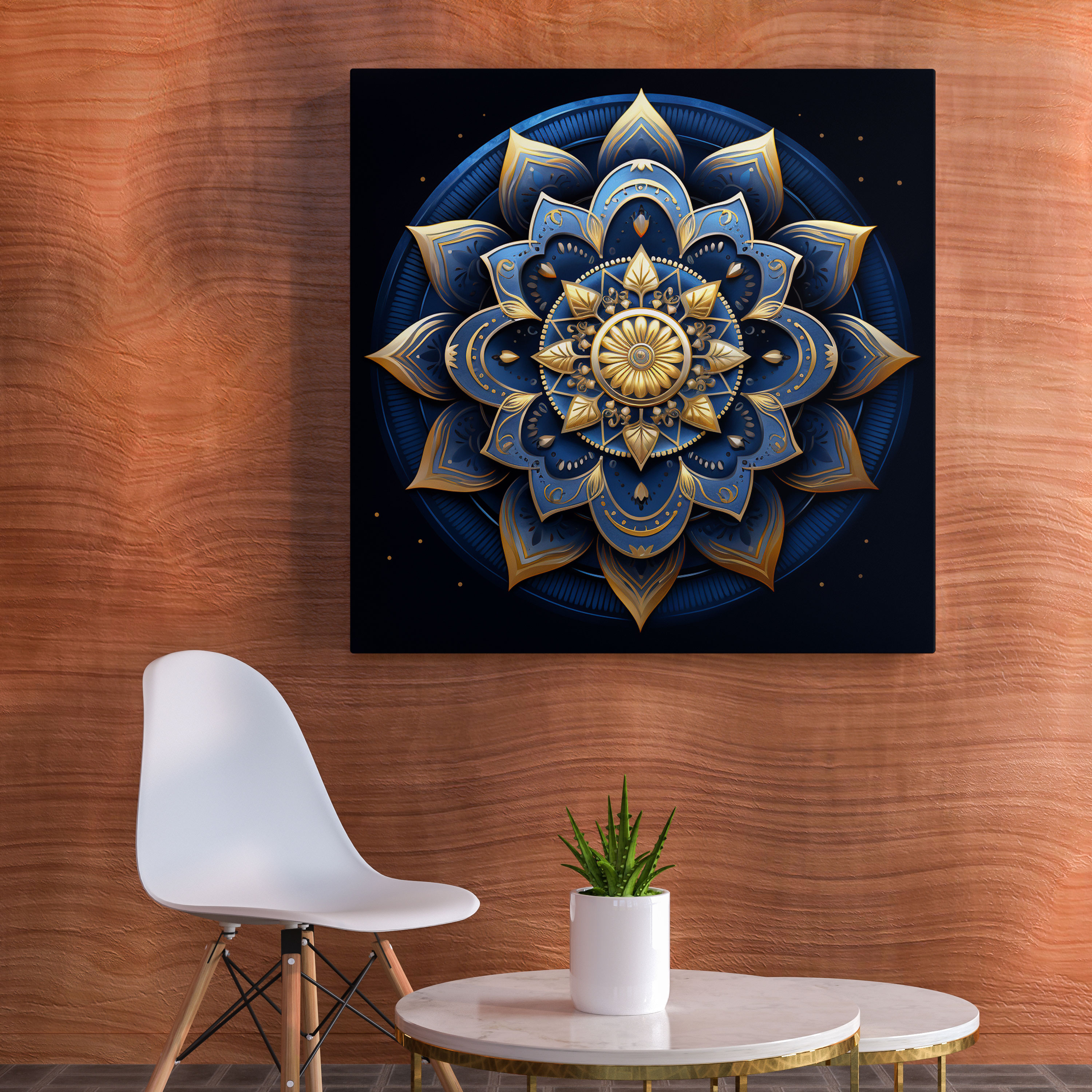 Navy Blue Mandala Canvas Print - Navy Blue, Canvas, Wall Decoration, Navy Blue