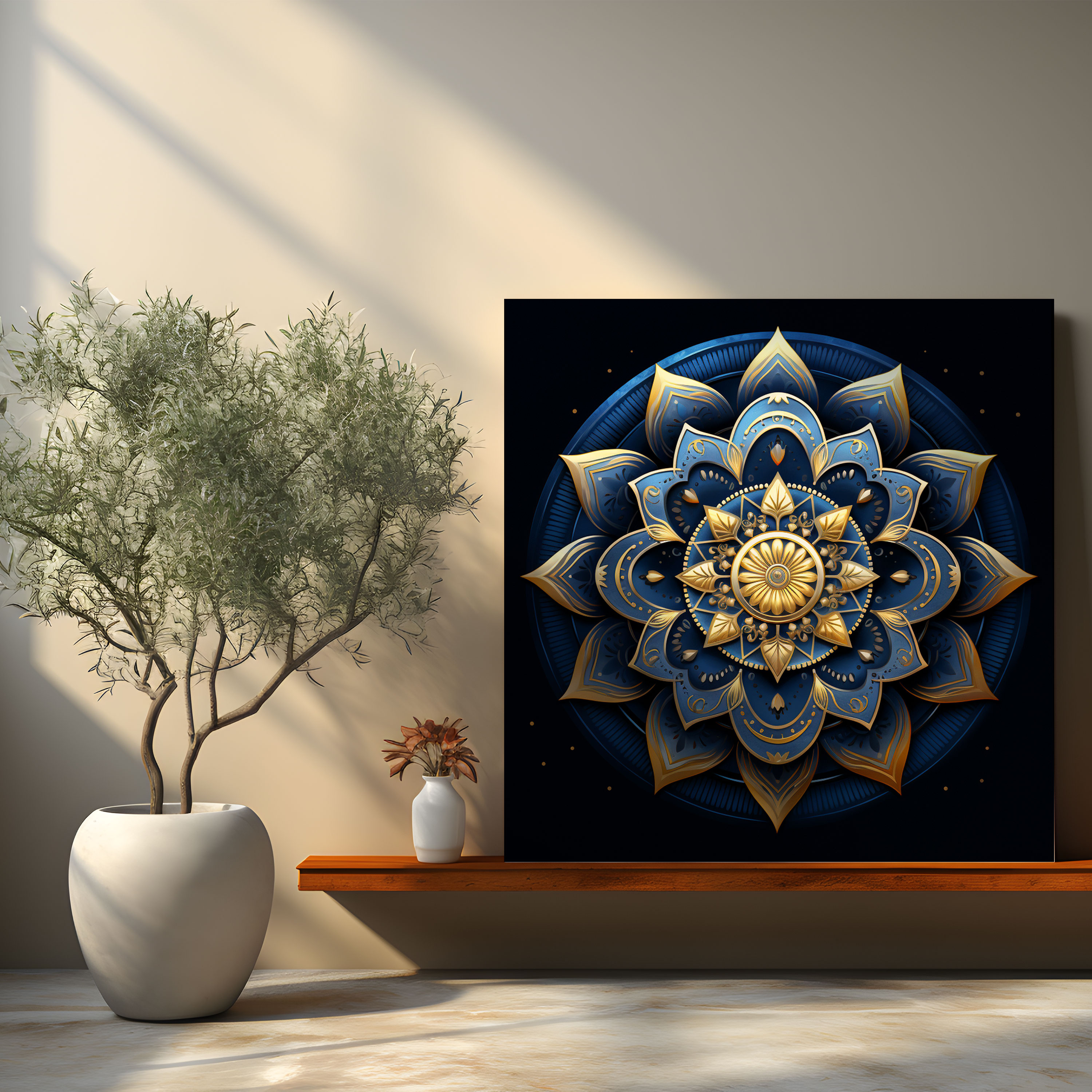 Navy Blue Mandala Canvas Print - Navy Blue, Canvas, Wall Decoration, Navy Blue
