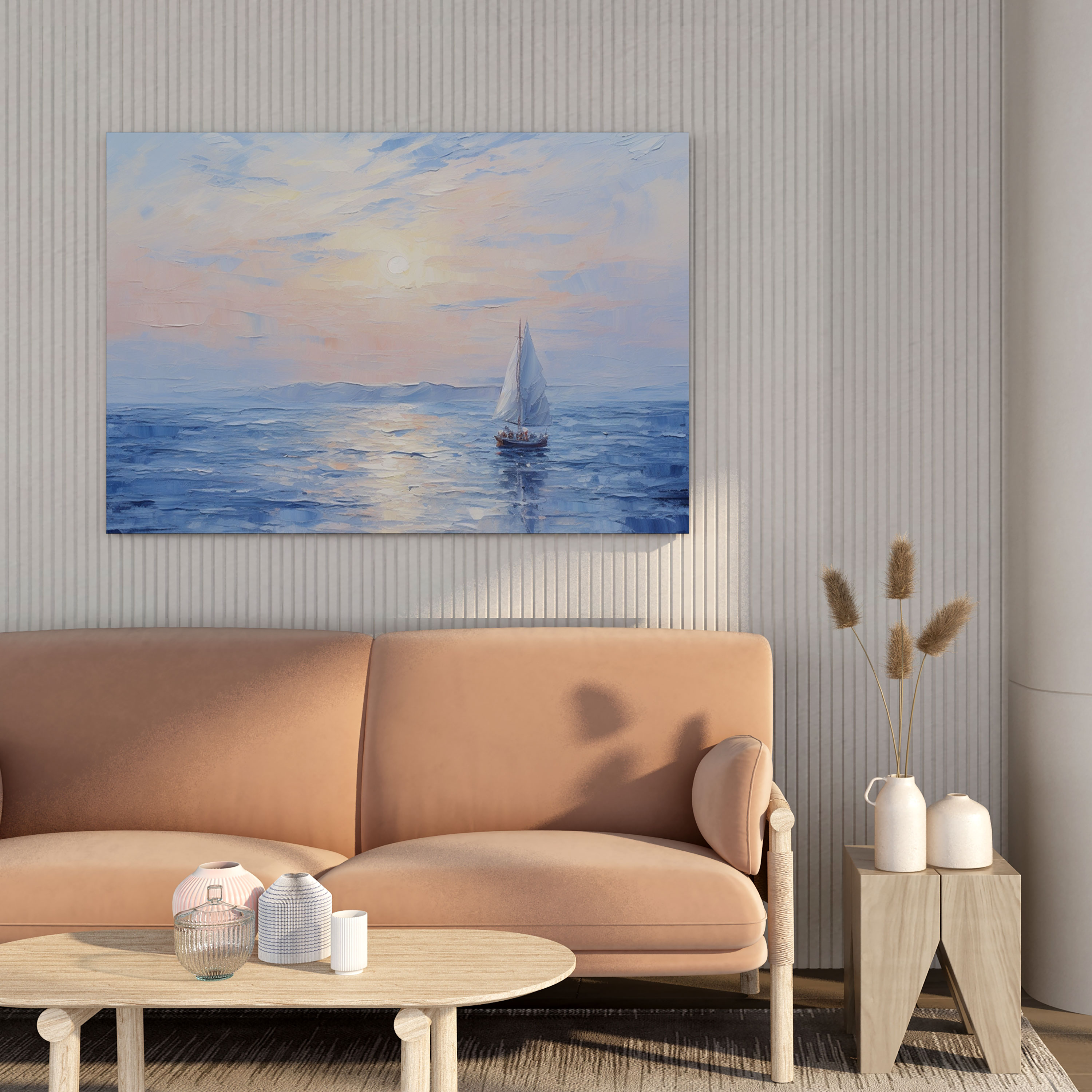 Navy Blue Canvas Print - Impressionist Oil Painting - Wall Art - Navy Blue, Tranquil Waves, Wall Art, Home Decoration
