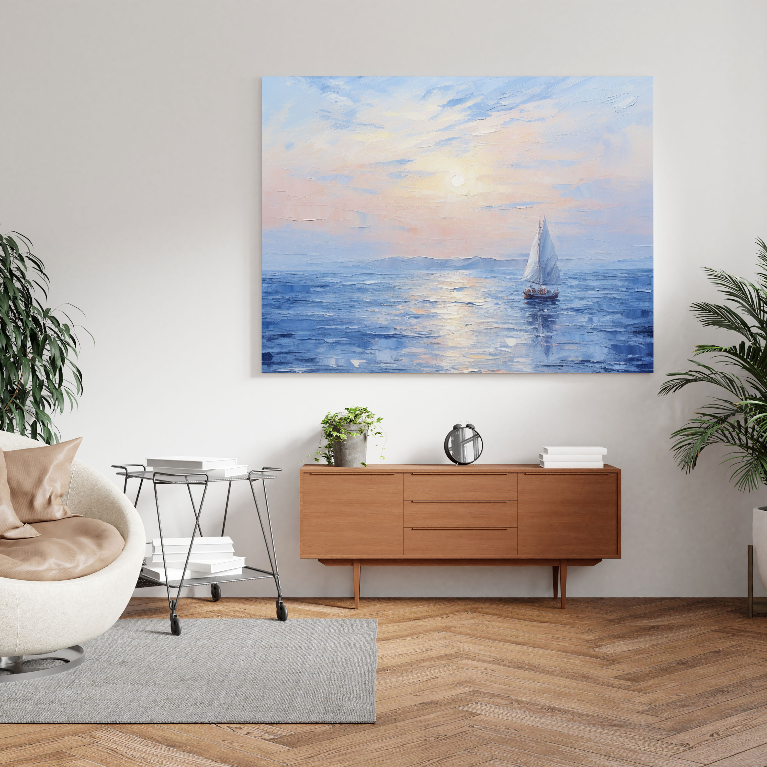 Navy Blue Canvas Print - Impressionist Oil Painting - Wall Art - Navy Blue, Tranquil Waves, Wall Art, Home Decoration