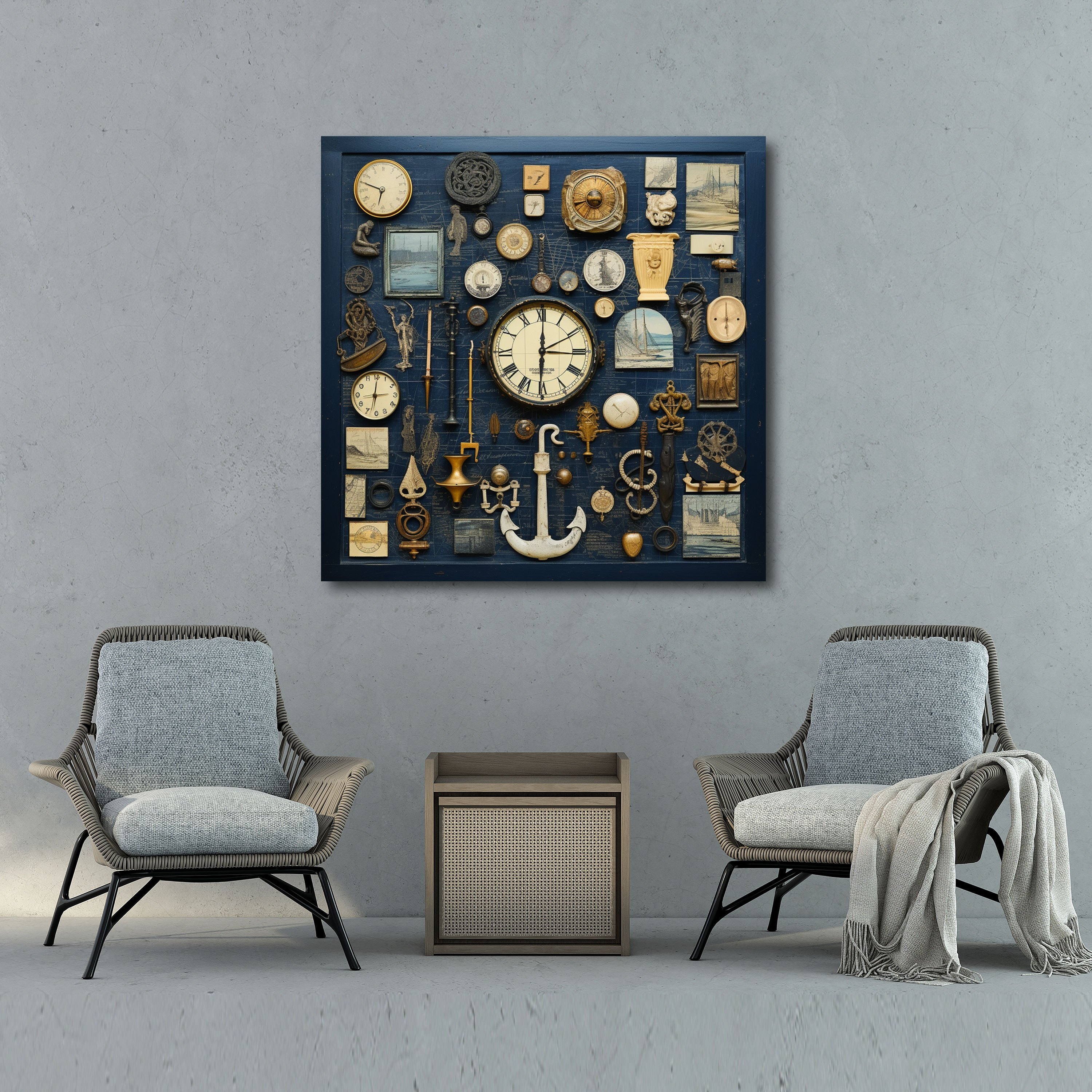 Navy Blue Canvas Print - Mixed Media Collage Artwork - Wall Decoration - Navy Blue, Mixed Media Collage Artwork, Canvas Wall Art, Canvas