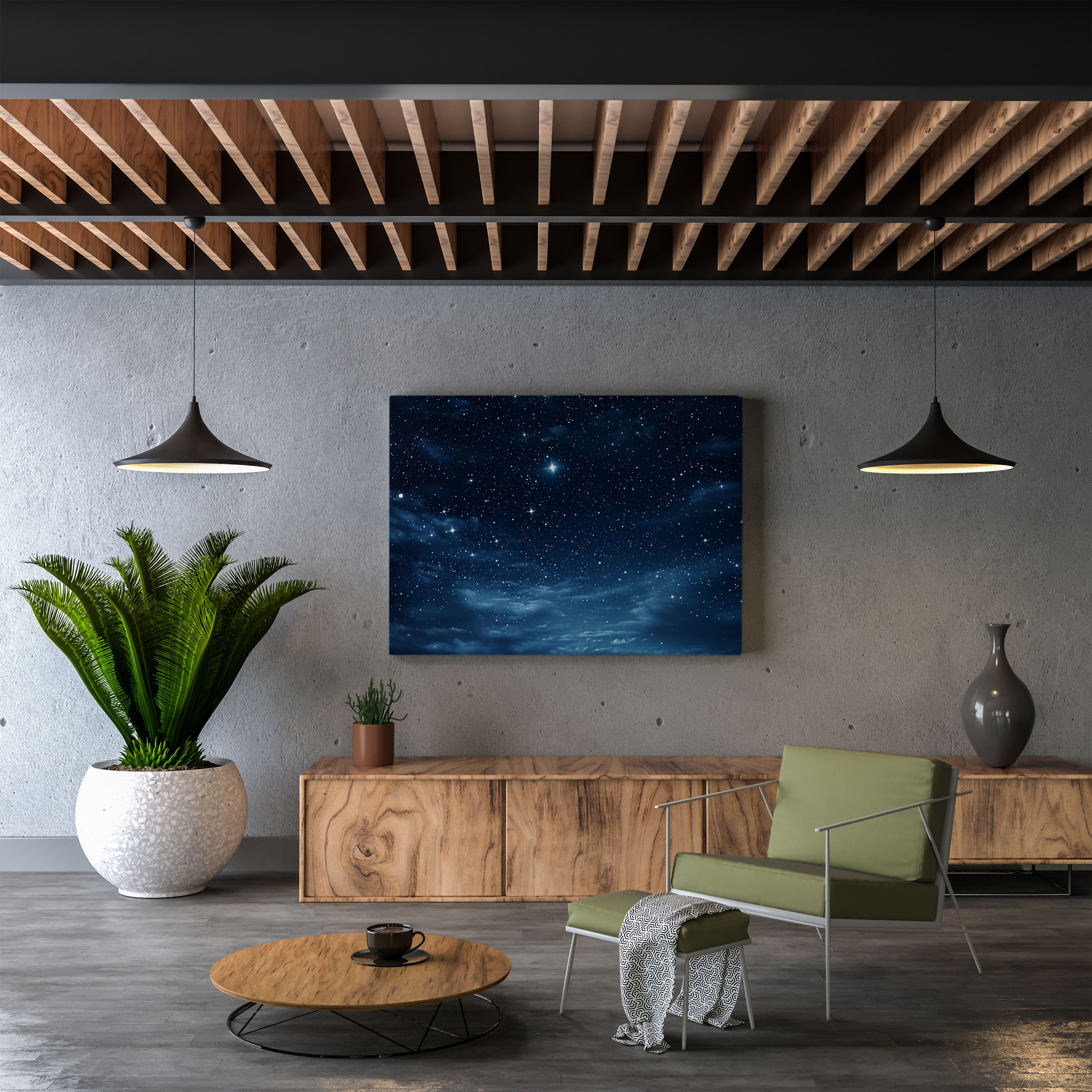 Navy Blue Canvas Print - Contemporary Night Sky Photography - Wall Art - Navy Blue, Home Decoration, Wall Decoration, Contemporary Photography
