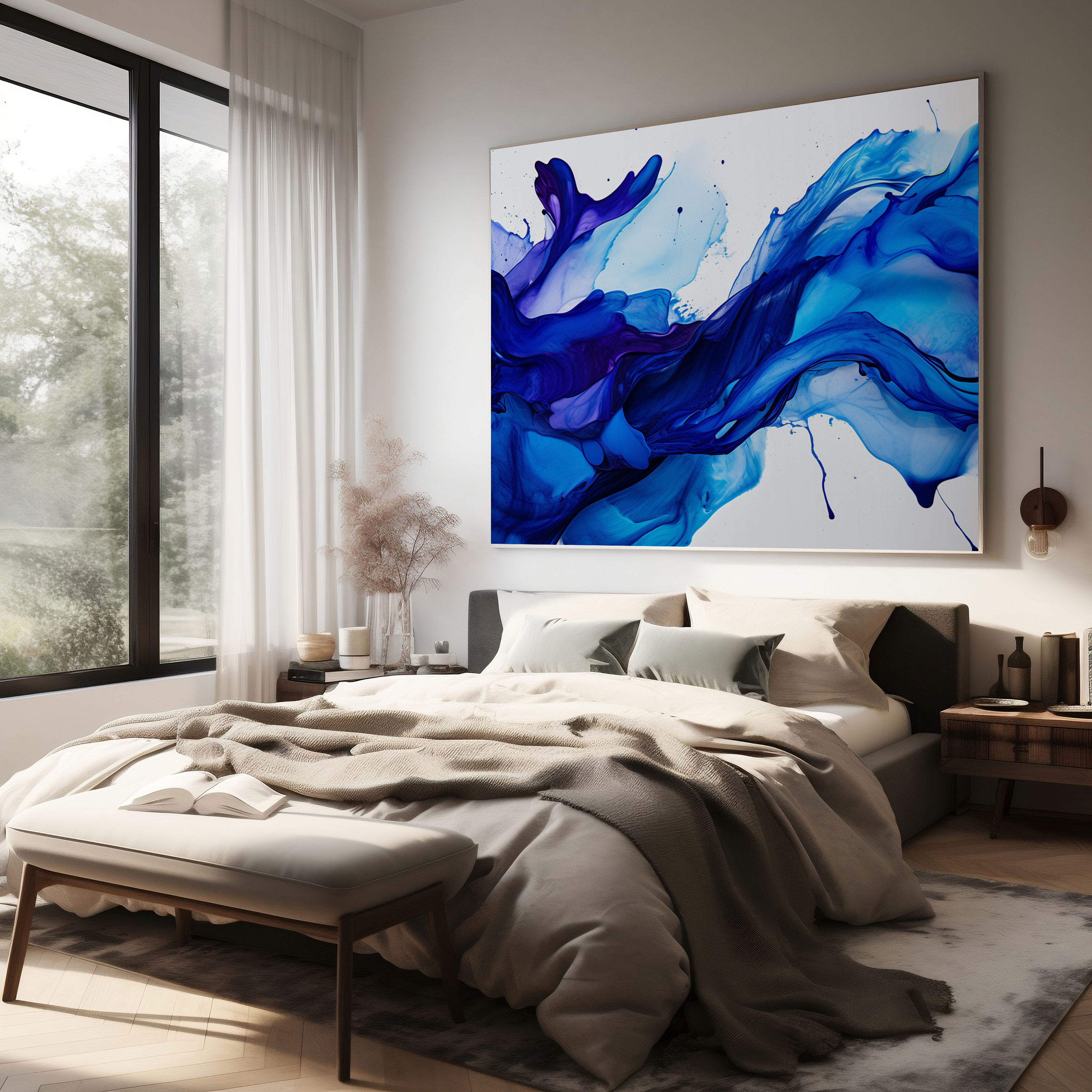 Navy Blue Canvas Print - Abstract Ink Artwork - Wall Decoration - Navy Blue, Canvas, Canvas Print, Canvas Wall Art