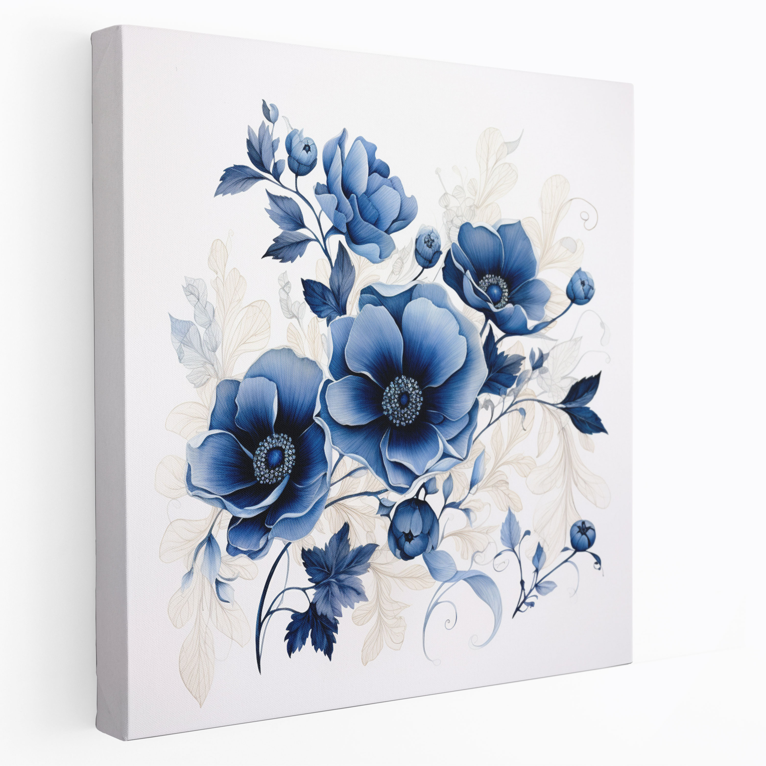 Navy Blue Canvas Print - Botanical Illustration - Wall Art - Navy Blue, Canvas Print, Wall Decoration, White Background